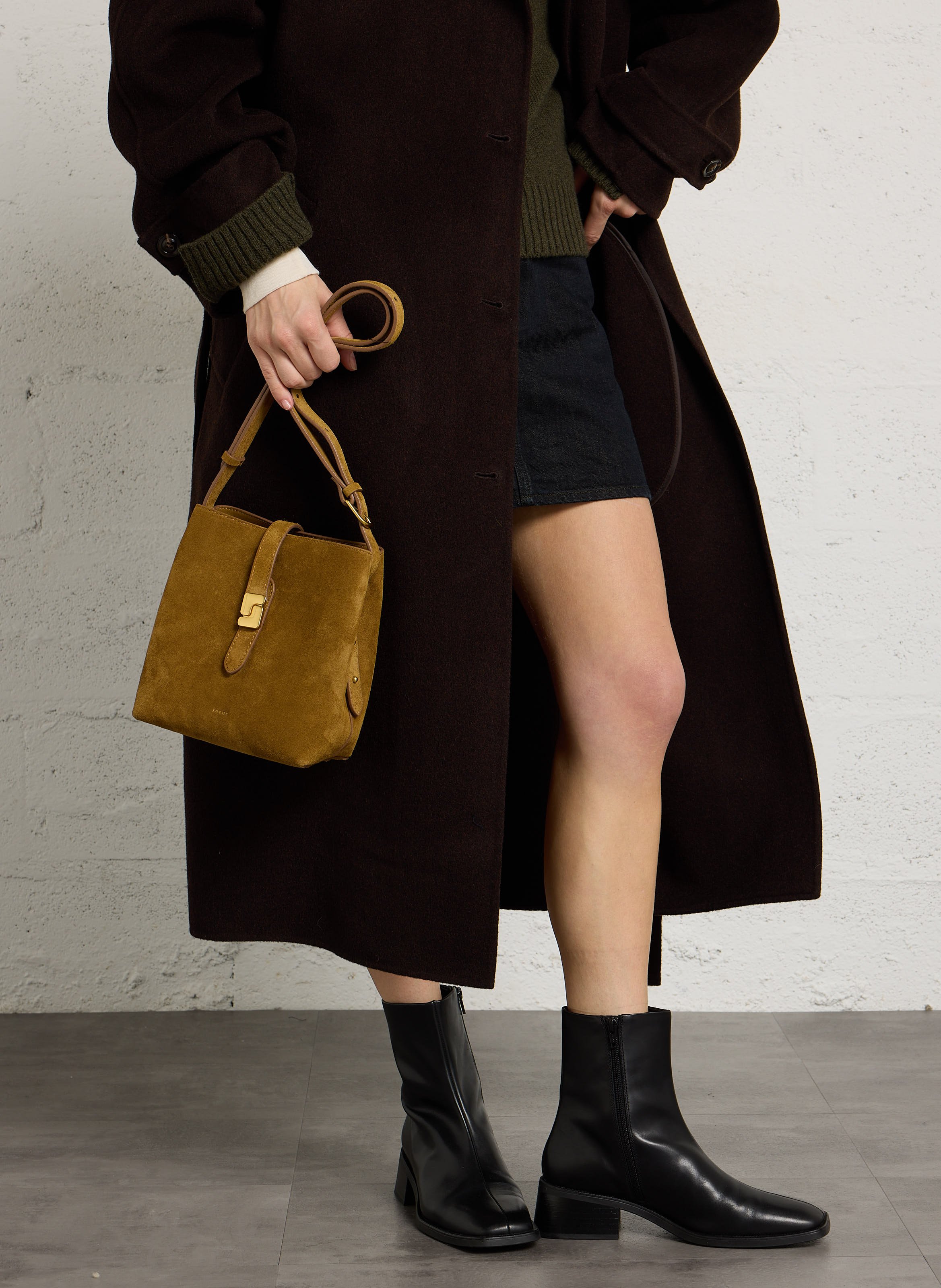 Suede leather bucket bag SOEUR Brown