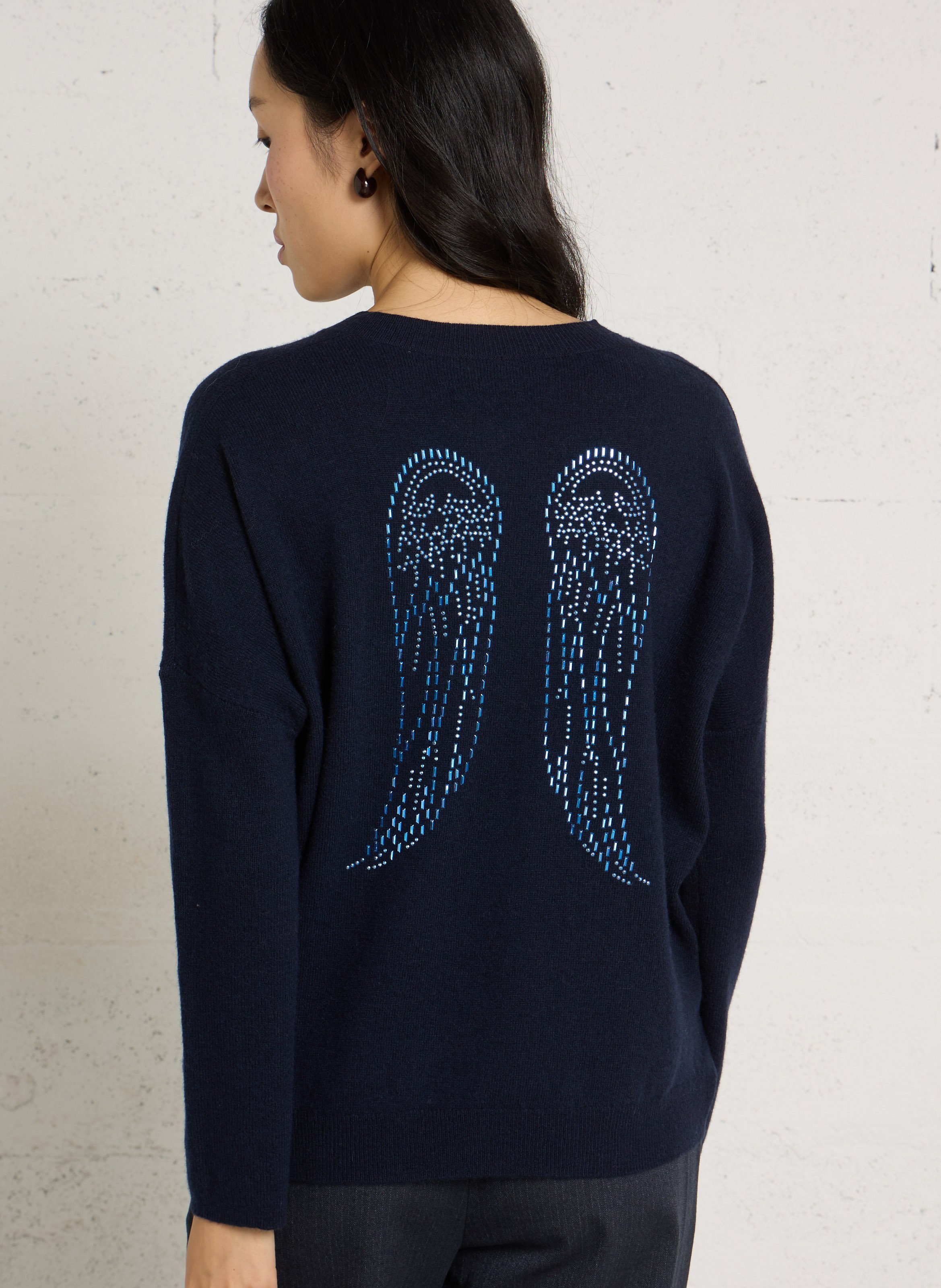 Pull ample col V à studs en laine BERENICE Bleu