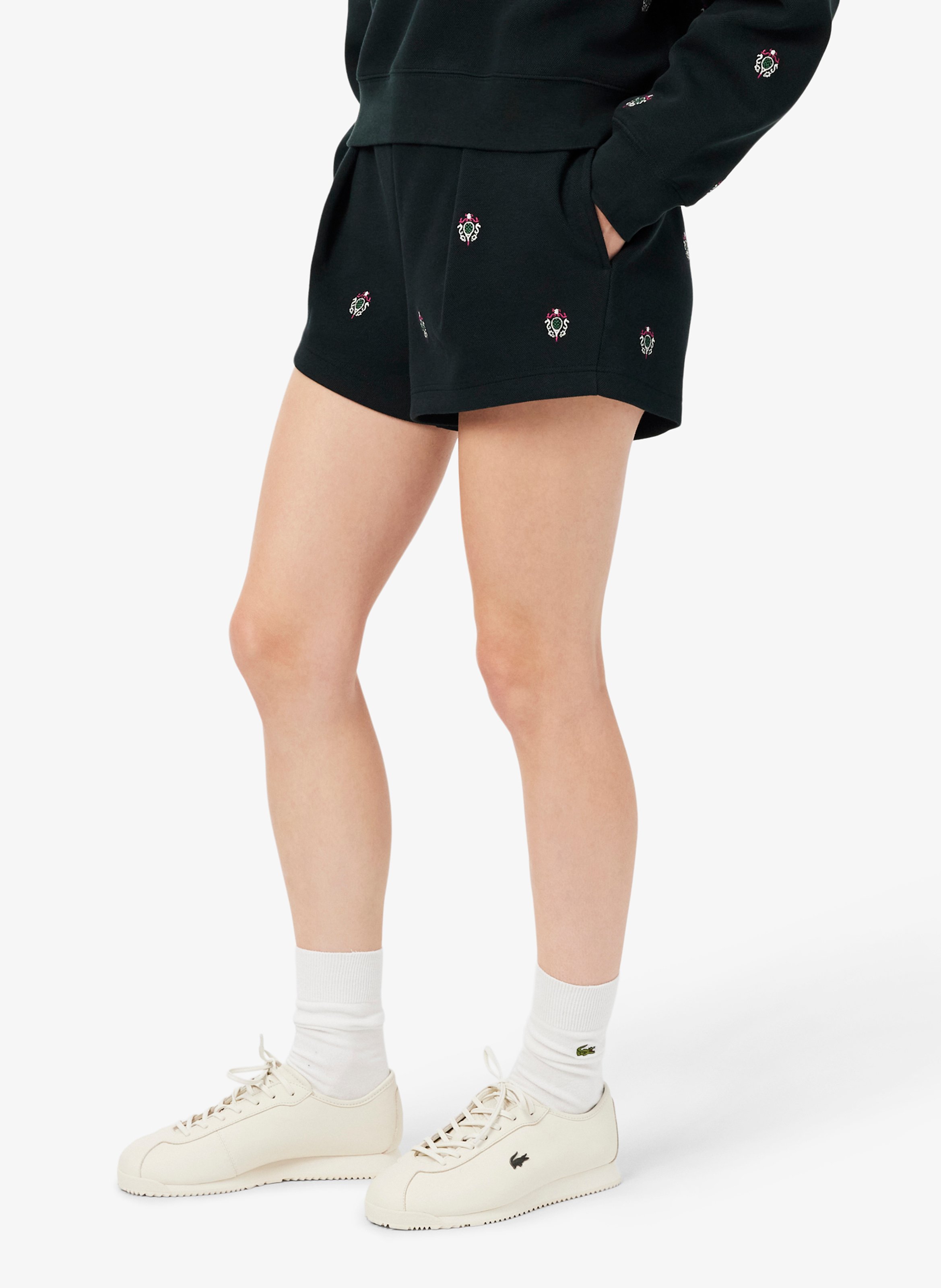 Cotton-blend straight-cut embroidered shorts LACOSTE Green