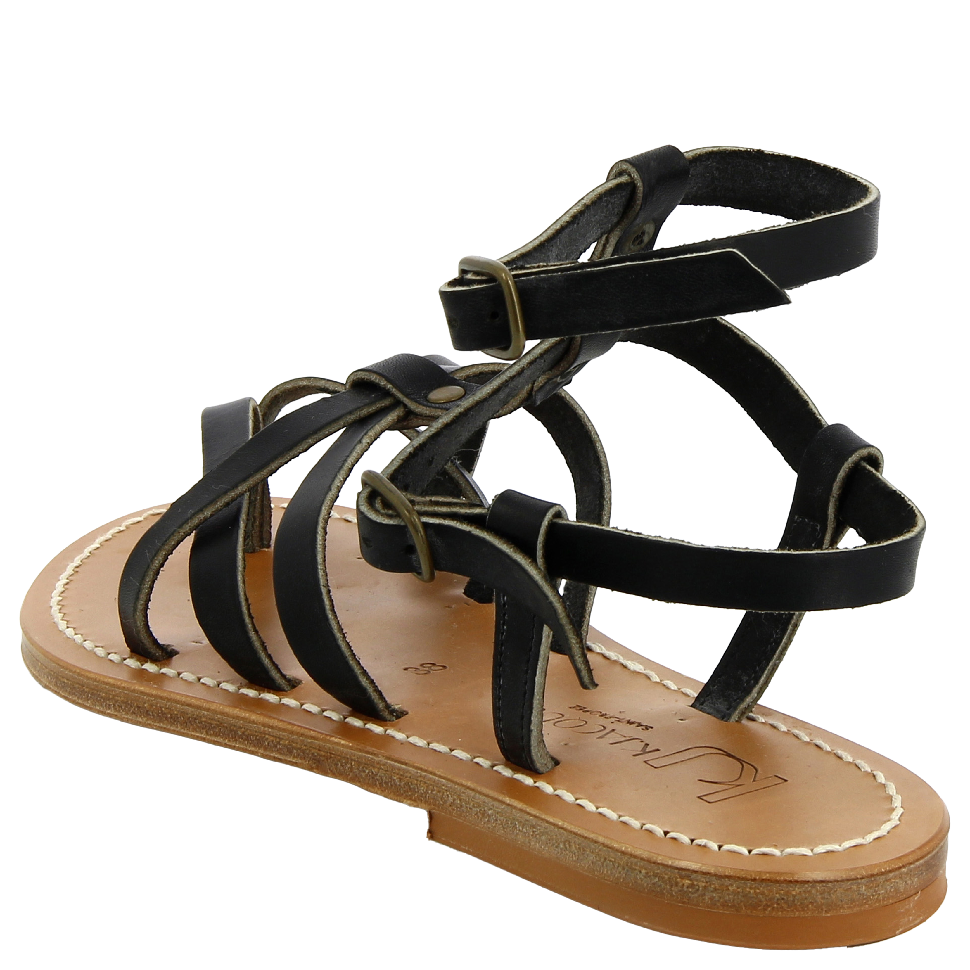 Sandales plates ouvertes à brides en cuir K JACQUES Noir