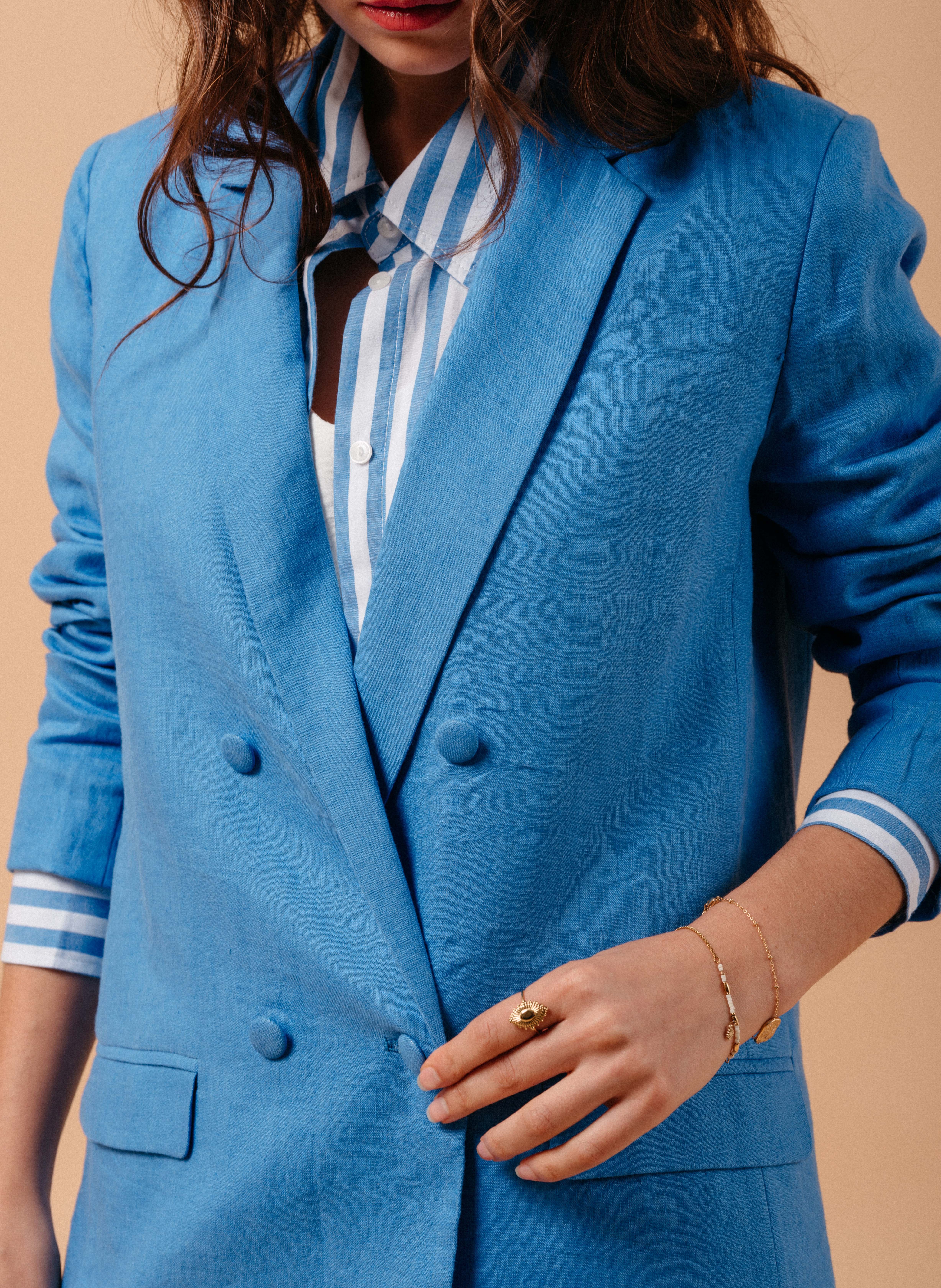 Blazer à double croisure en lin GRACE ET MILA Bleu