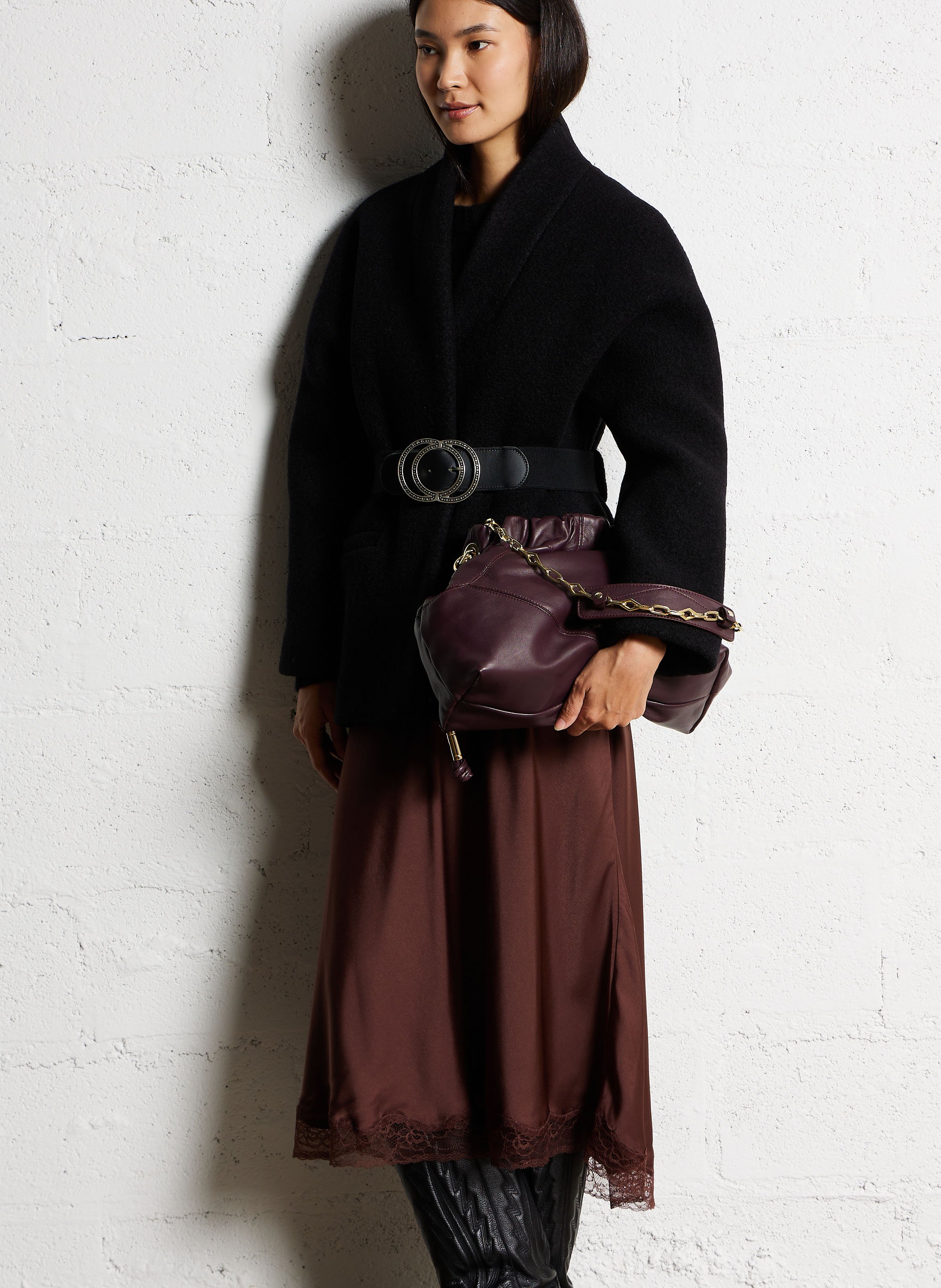 Sac porté épaule en cuir BA&SH Prune