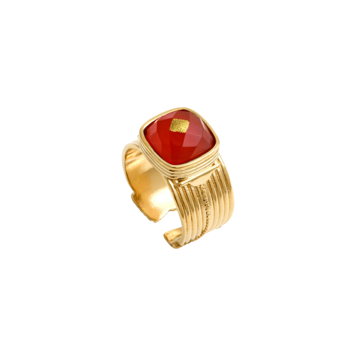 Bague ajustable babylone cabochon de cornaline SATELLITE PARIS Orange