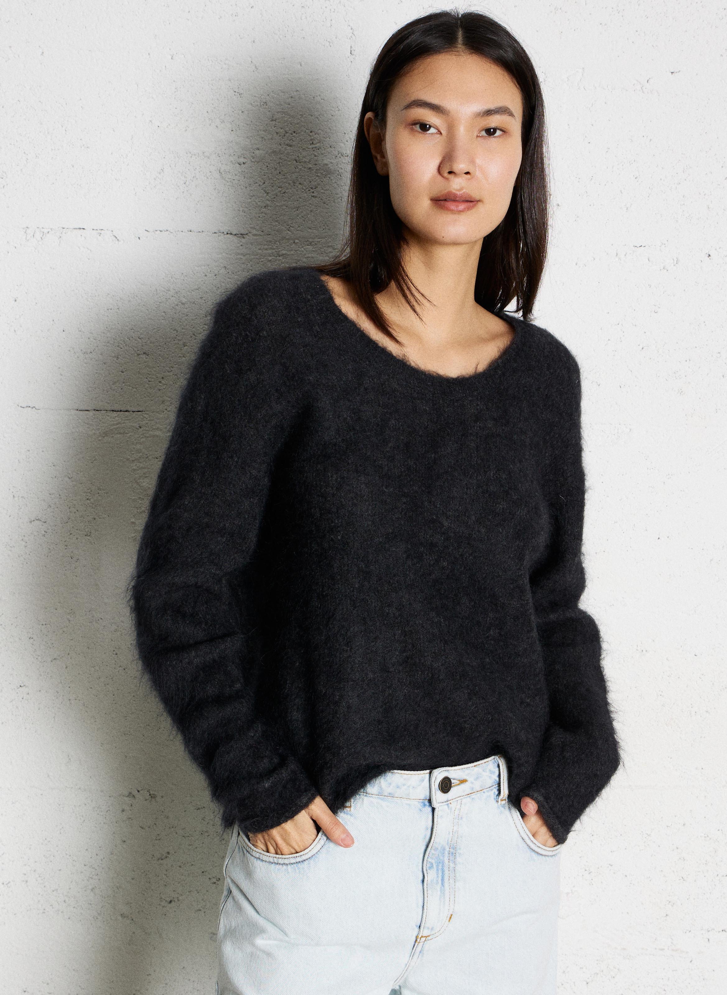 Oversized trui met V-hals AMERICAN VINTAGE Grijs