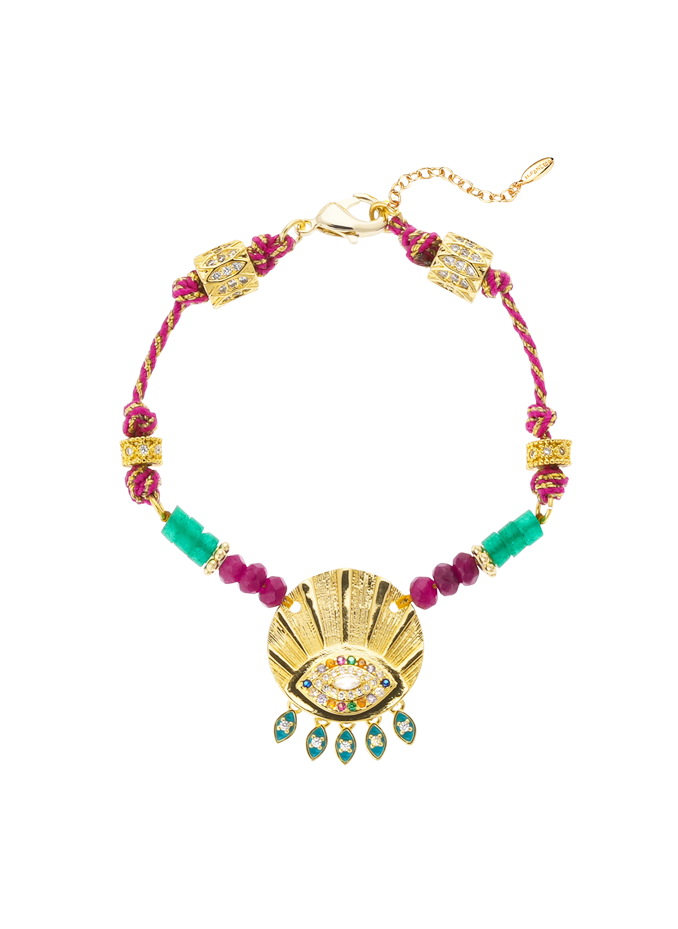 Adjustable cord bracelet with beads and charm HIPANEMA Green