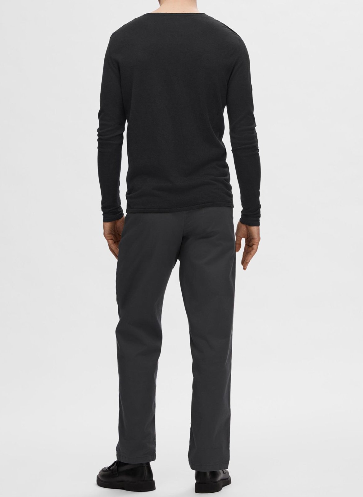 Pull col rond regular-fit en coton bio mélangé  SELECTED Noir