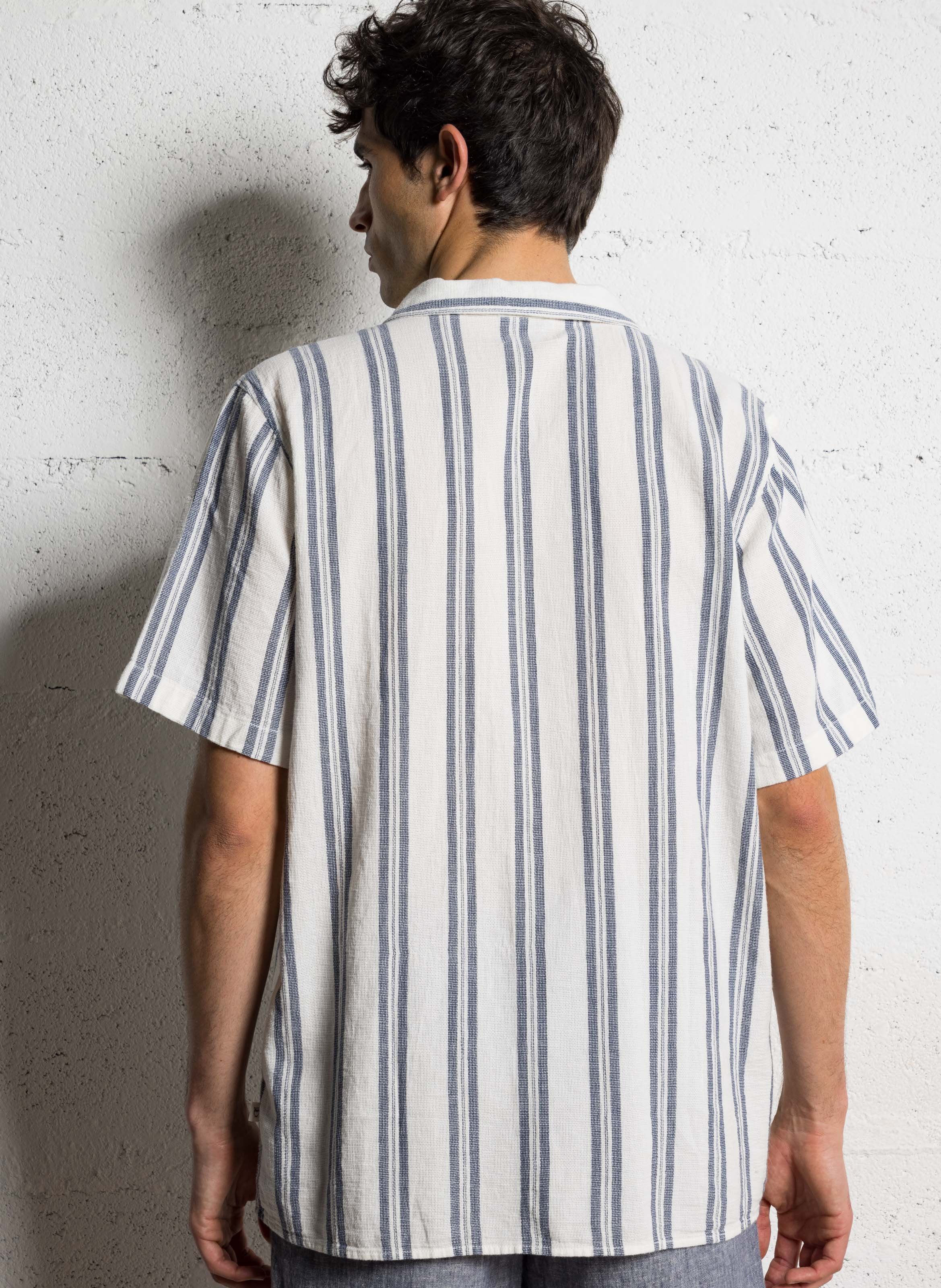 Chemise droite en coton bio rayé KNOWLEDGE COTTON APPAREL Bleu