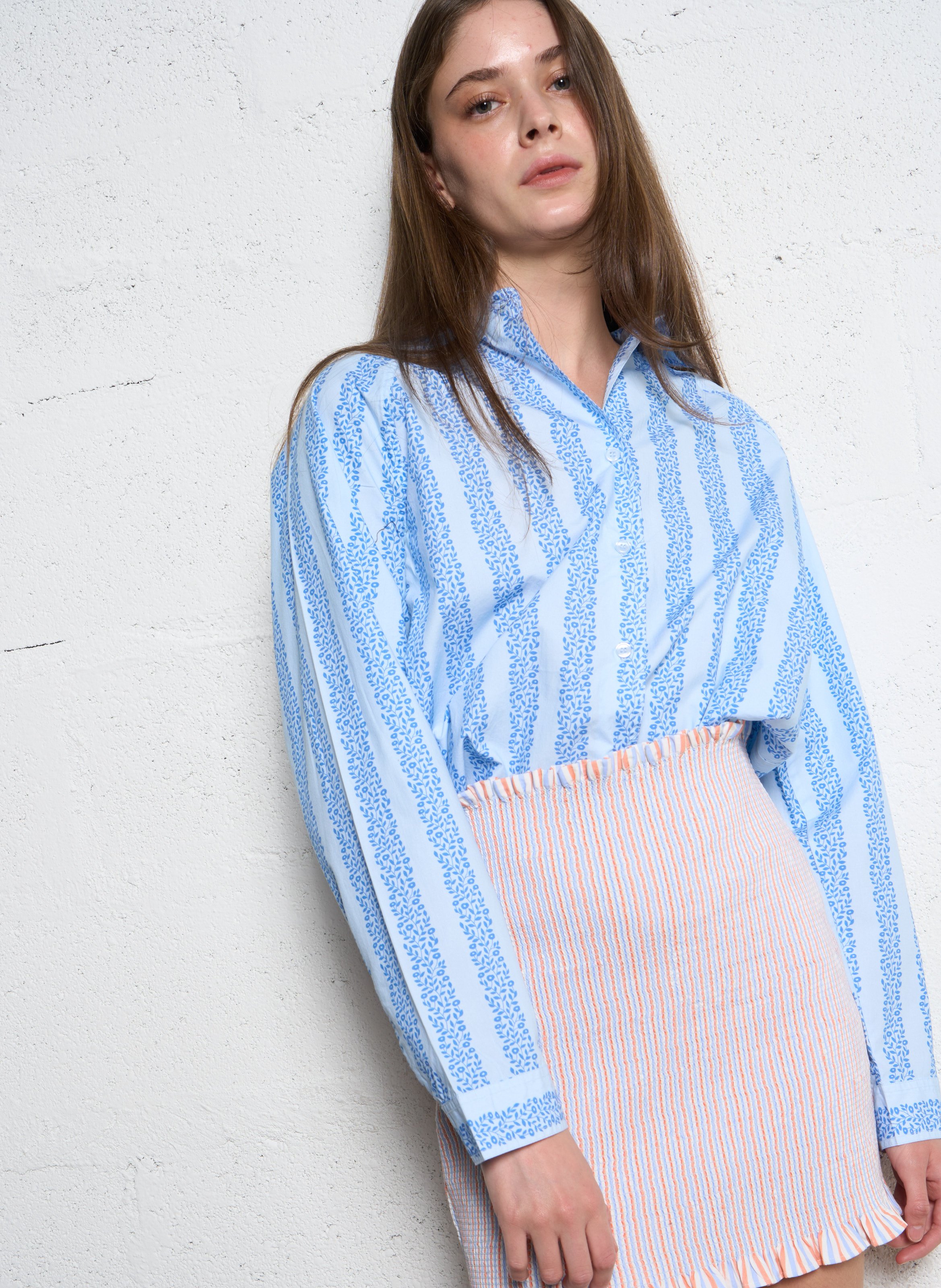 High-rise raw cotton straight jeans THE TINY BIG SISTER Blue