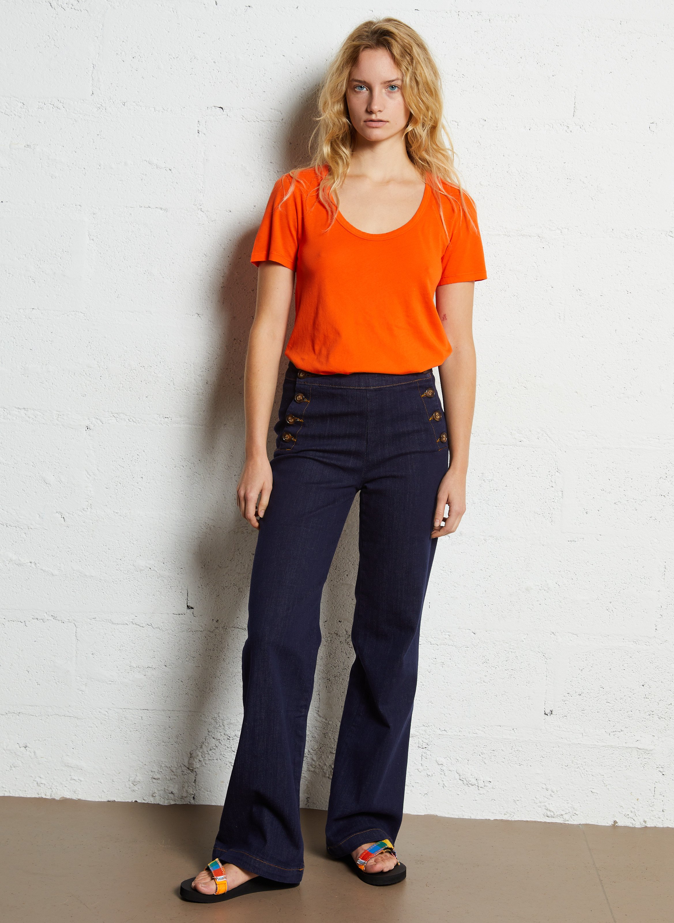 Tee-shirt droit en lin MAJESTIC FILATURES Orange