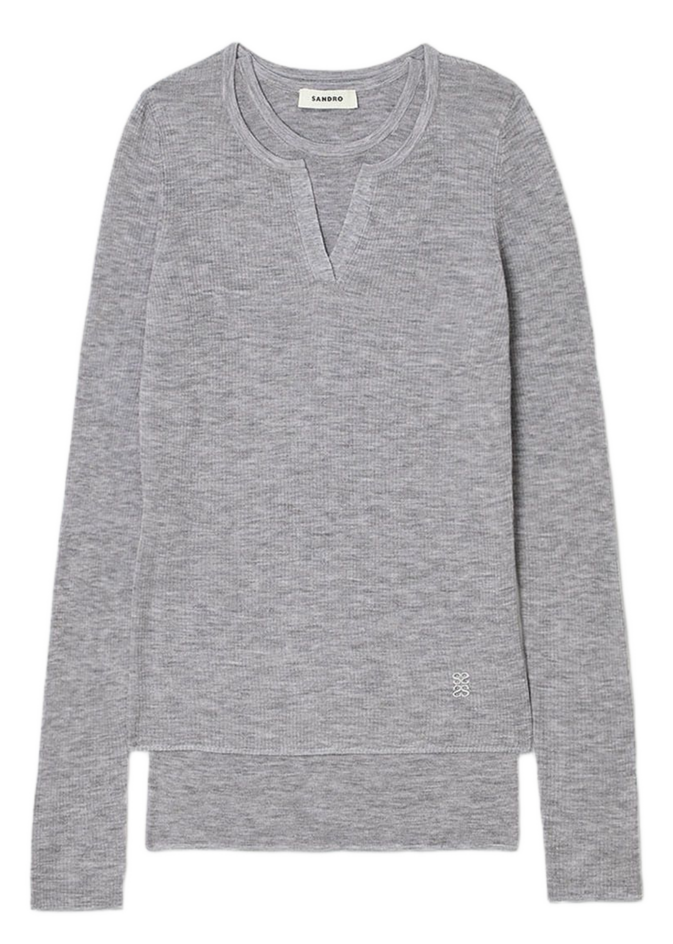 Pull col rond 2 en 1 en laine SANDRO Gris