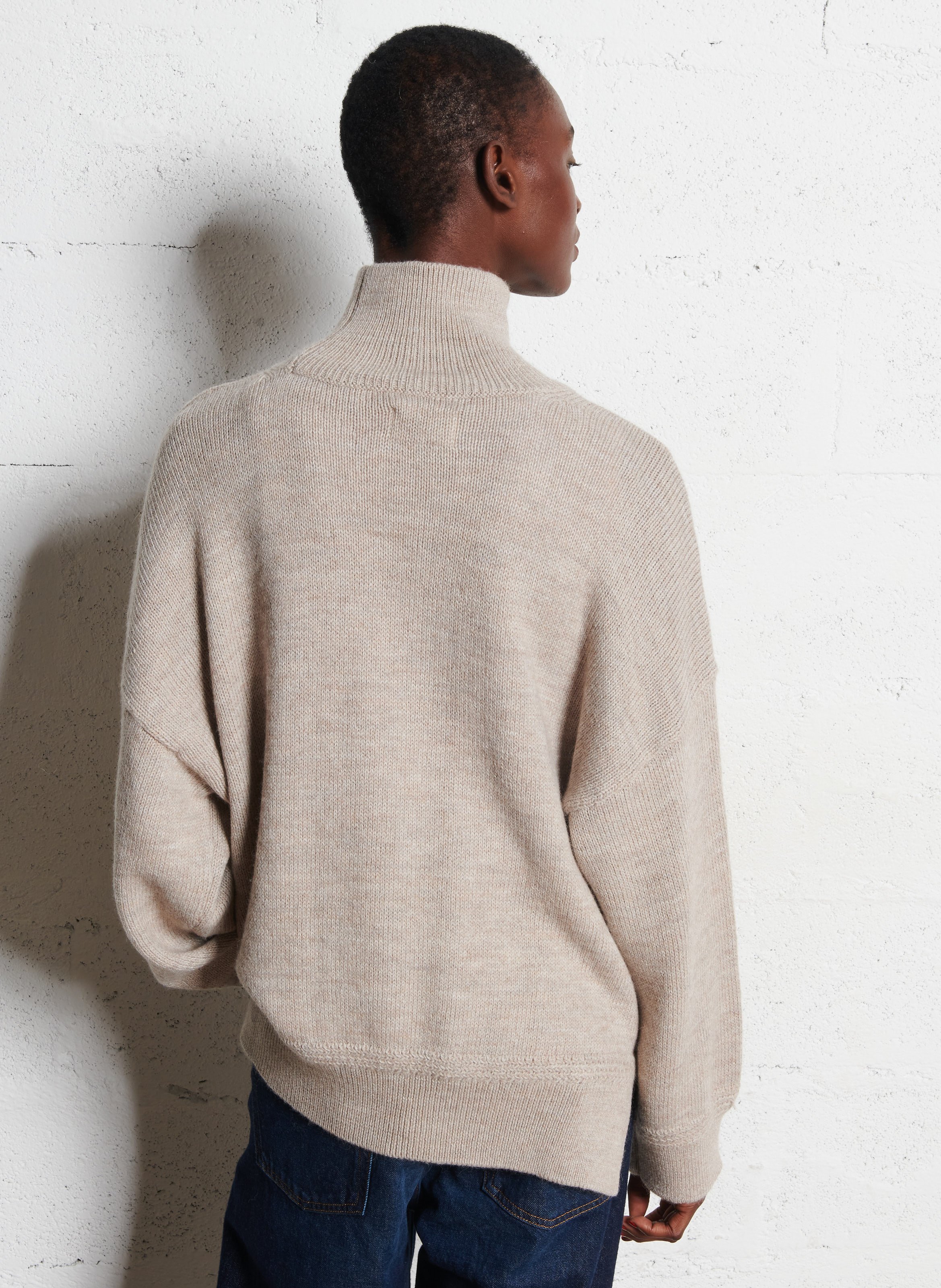 Pull ample col montant en laine mélangée DES PETITS HAUTS Beige