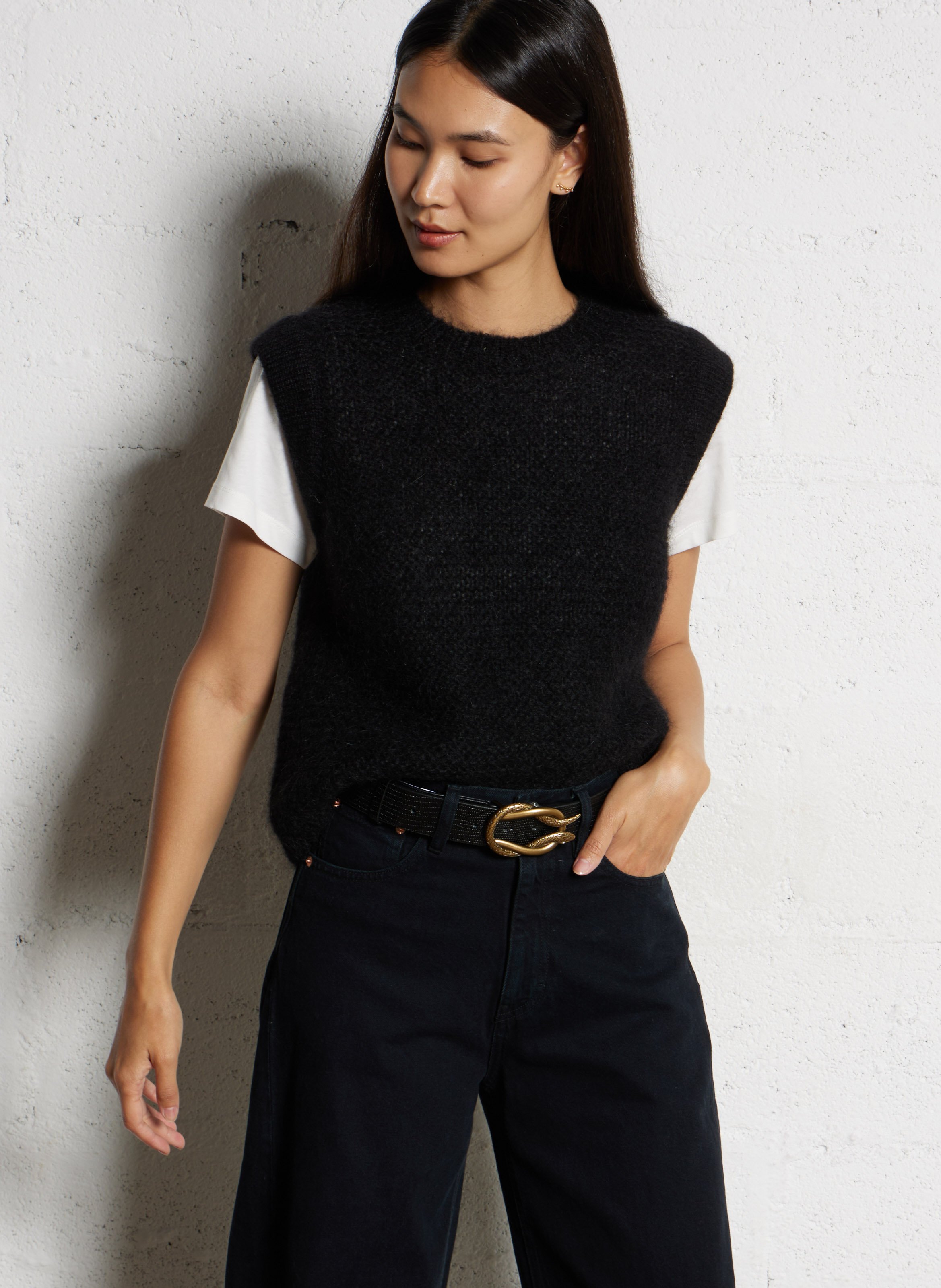 Pull sans manches col rond en laine mélangée SUD EXPRESS Noir