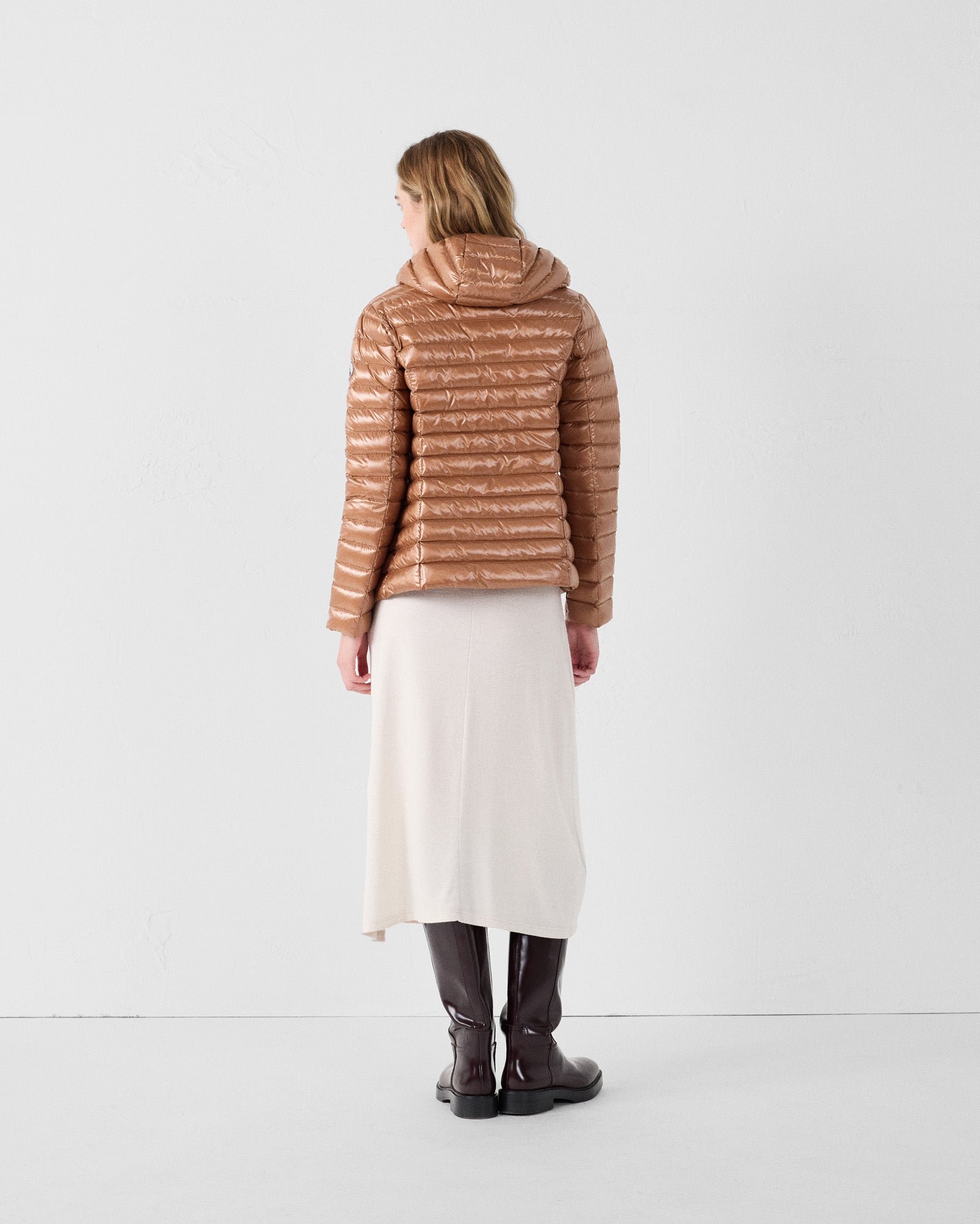 Shiny hooded light down jacket Cloe JOTT Brown