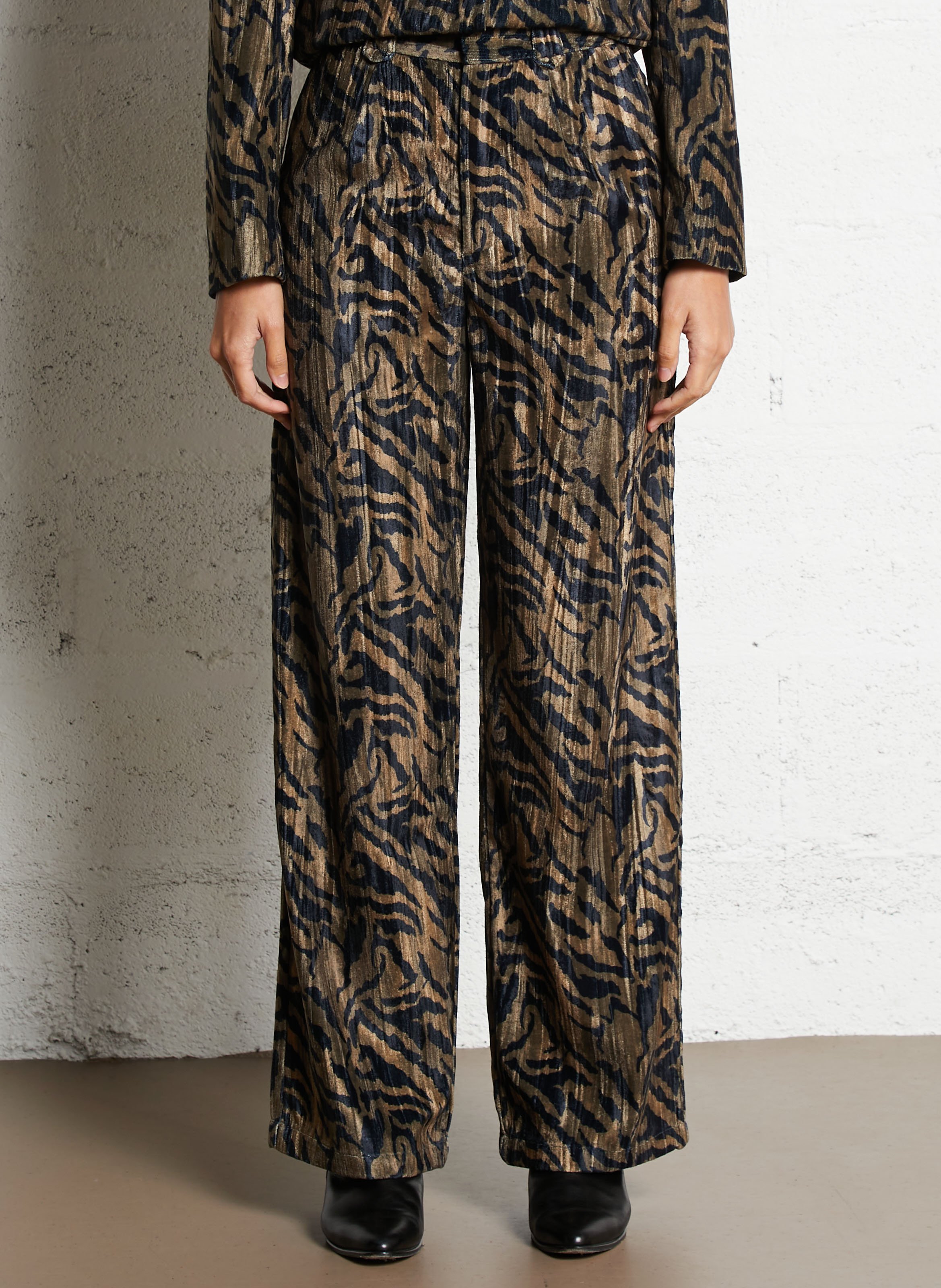 Pantalon large imprimé en velours SEE U SOON Kaki