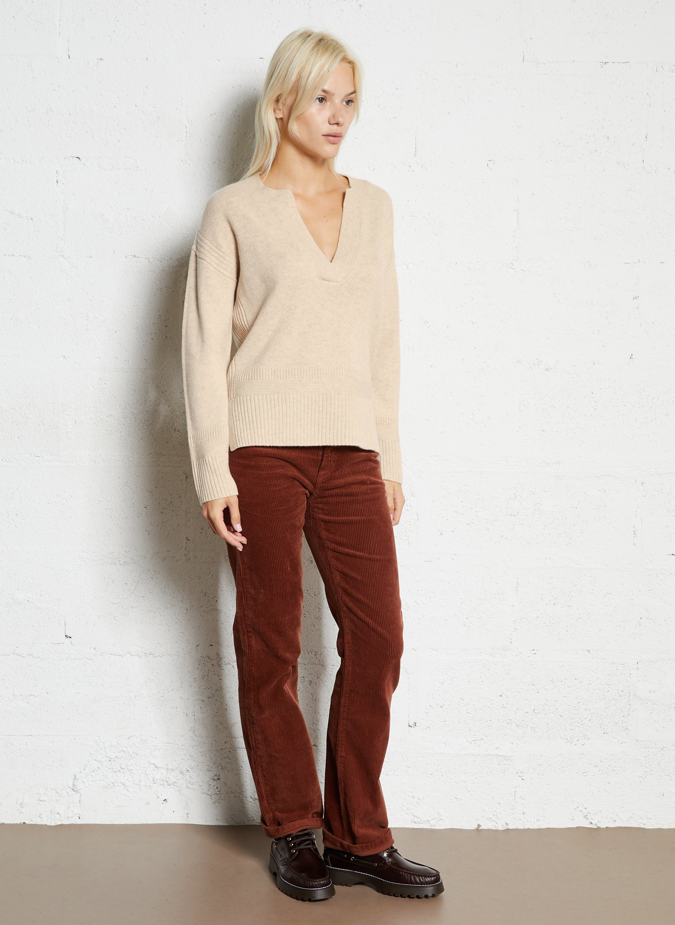 Pull droit col tunisien en laine  MAISON 123 Blanc