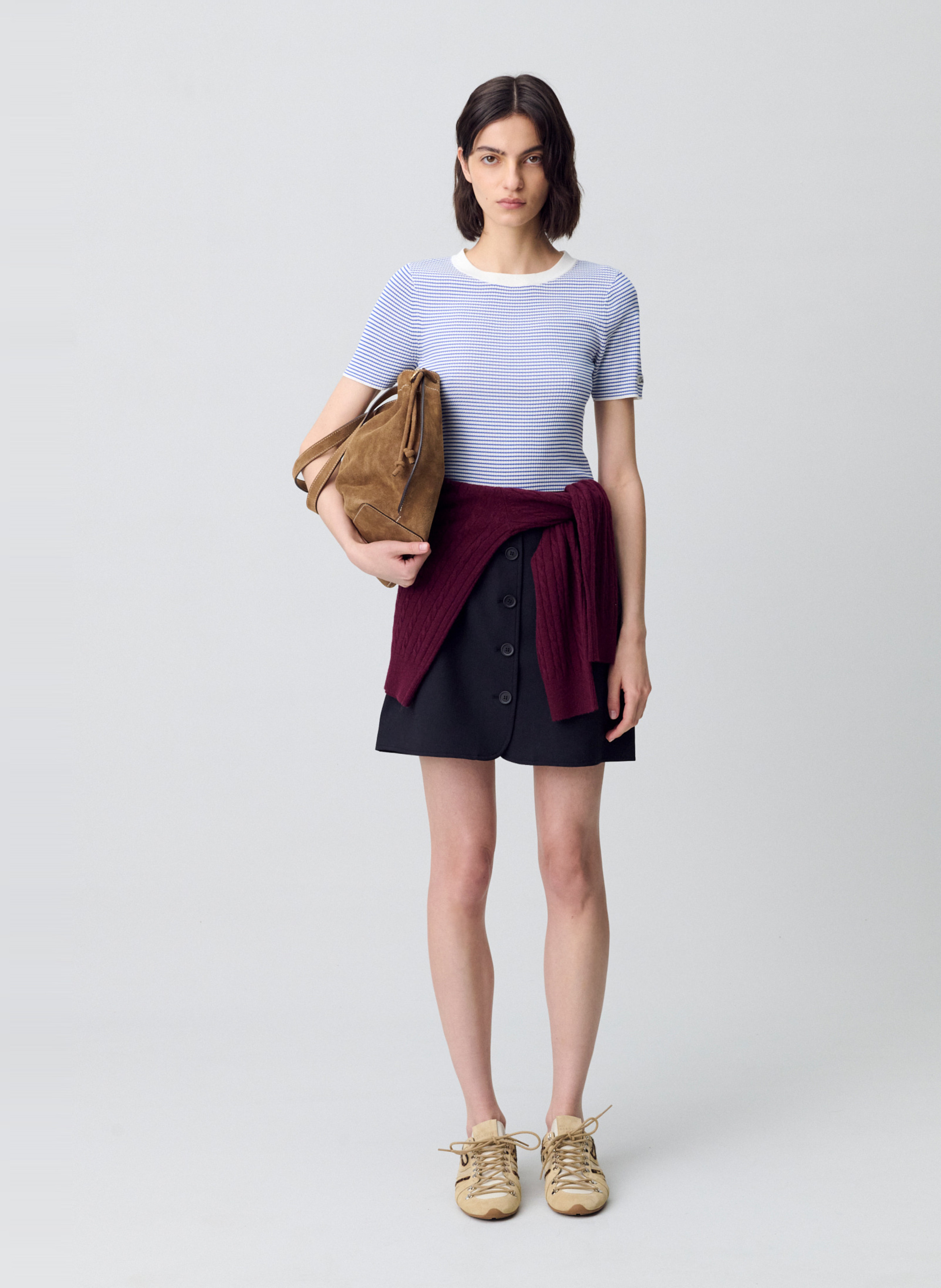 Fitted top in striped knit fabric Blue