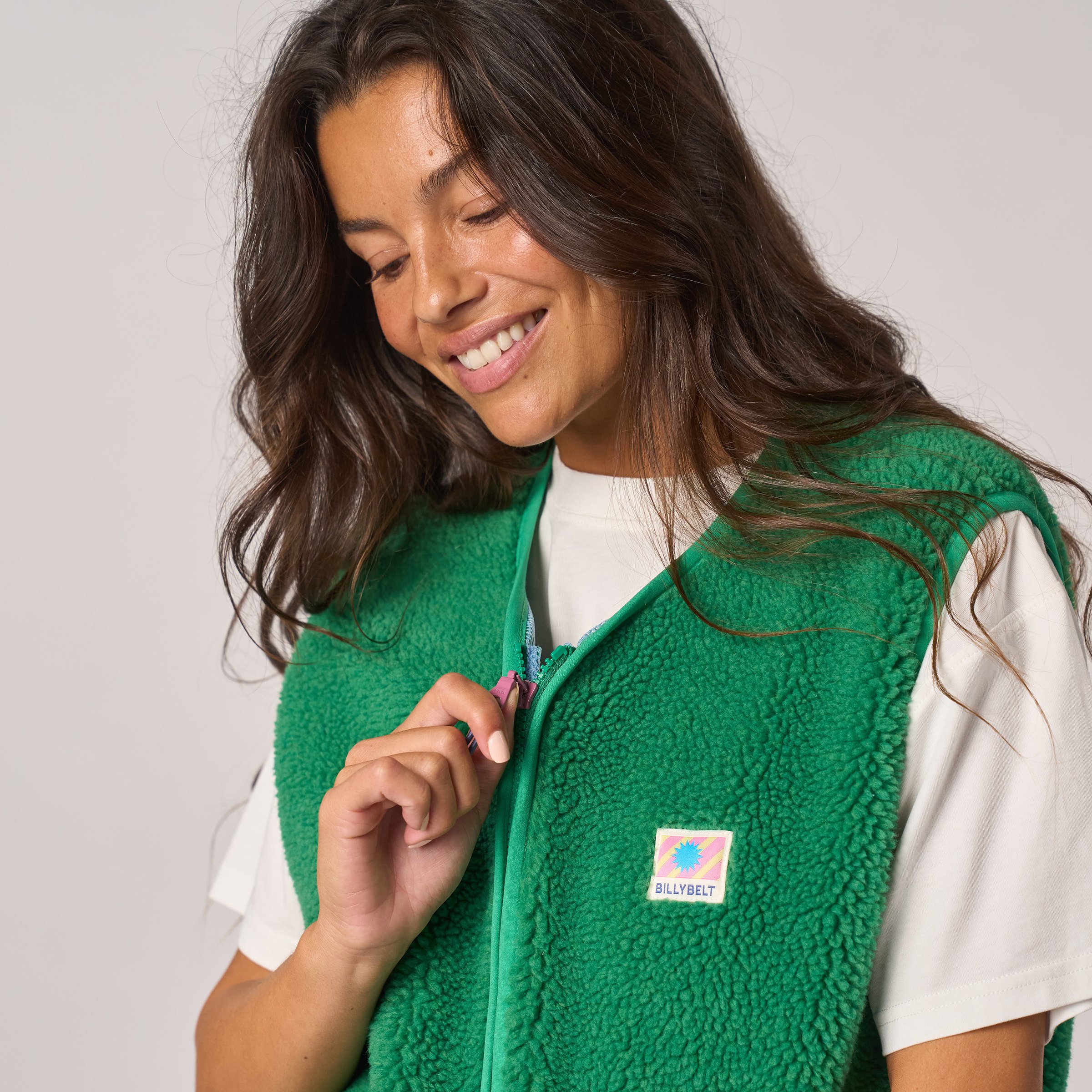 Sleeveless Sherpa Zip-Up Vest BILLYBELT Green