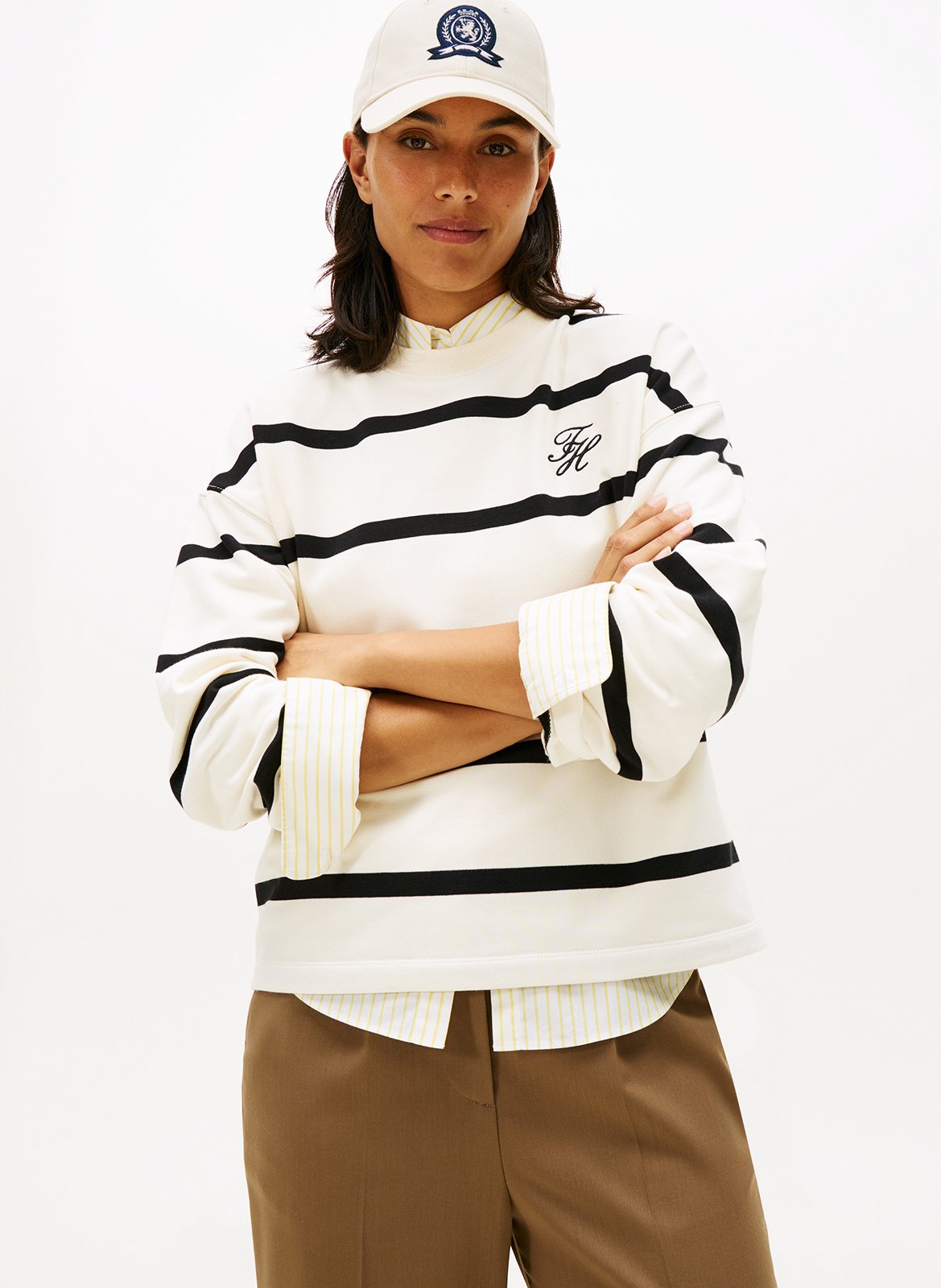 Oversized striped cotton sweatshirt TOMMY HILFIGER Beige