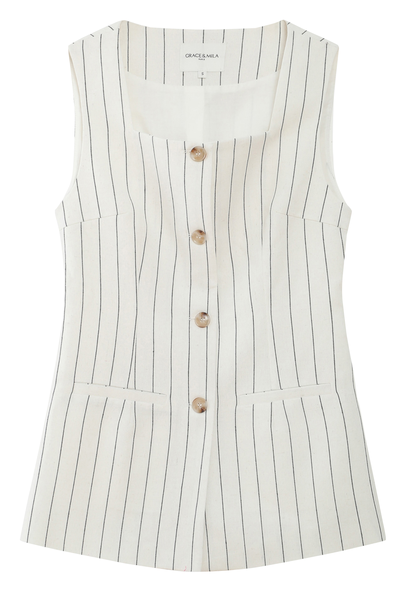 Top tailleur sans manches boutonné GRACE ET MILA Blanc