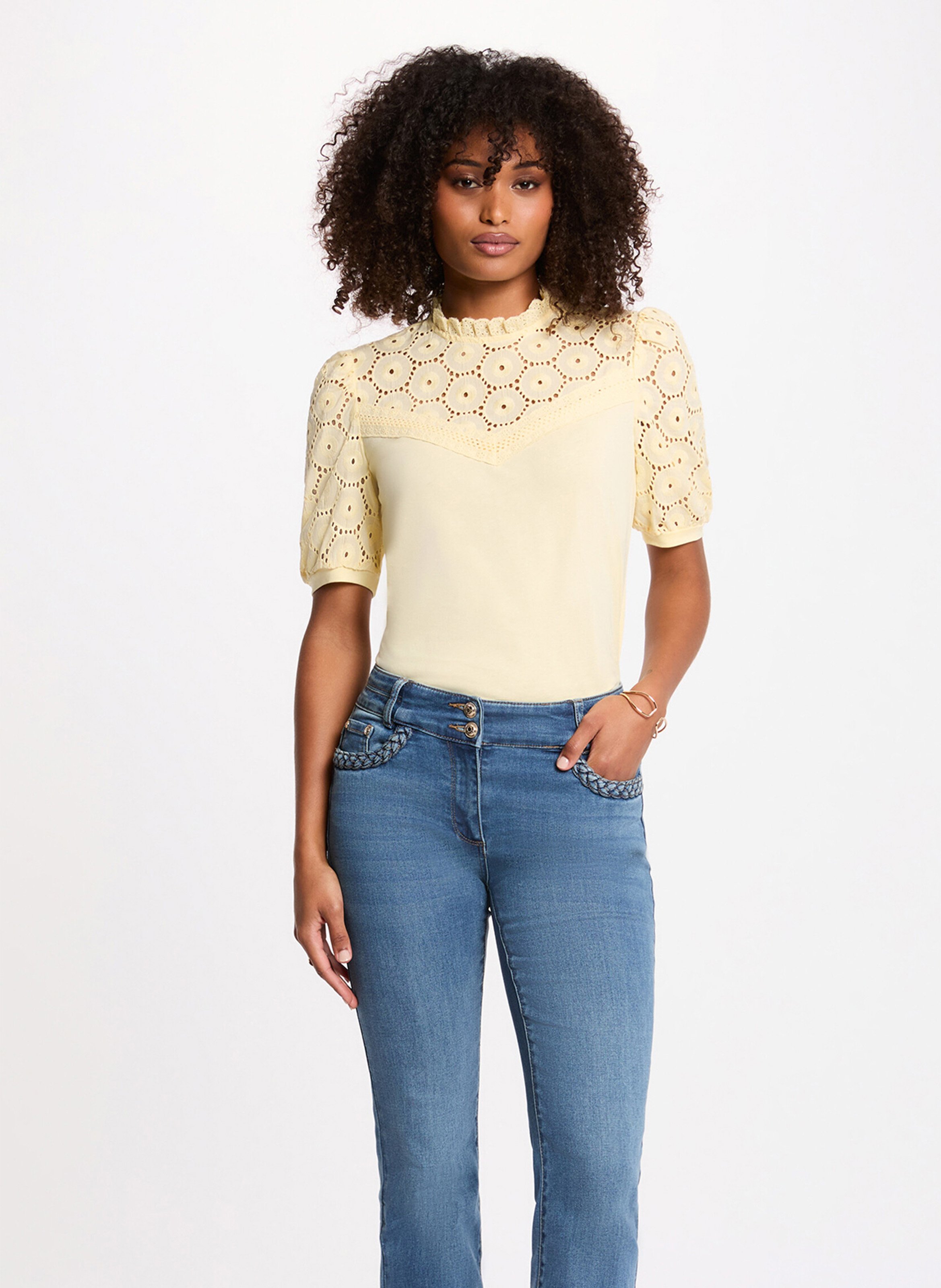 Baumwoll-Top mit Stehkragen und Stickerei MORGAN