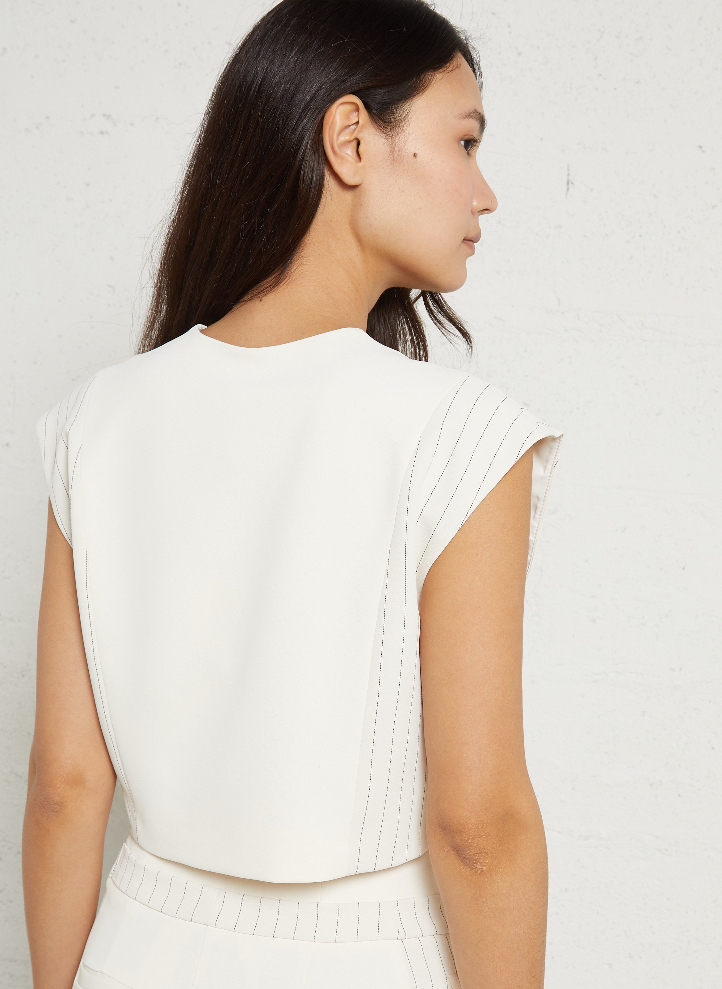 Short Striped Sleeveless Tailored Vest IMPERIAL Beige