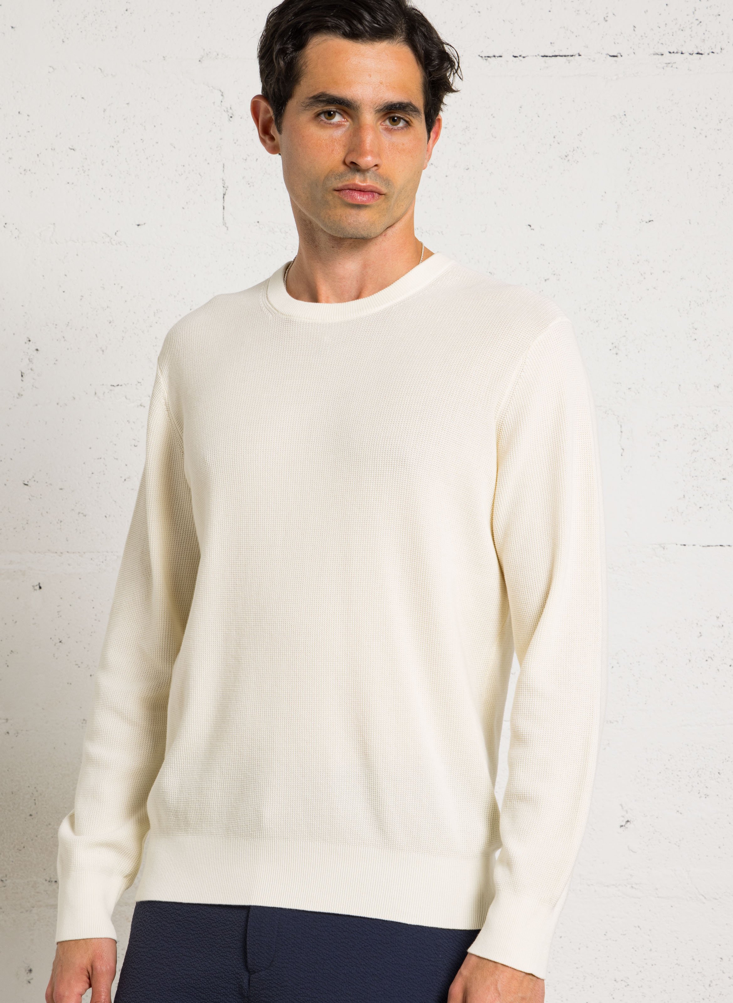 Pull droit col rond en maille gaufrée HARTFORD Beige