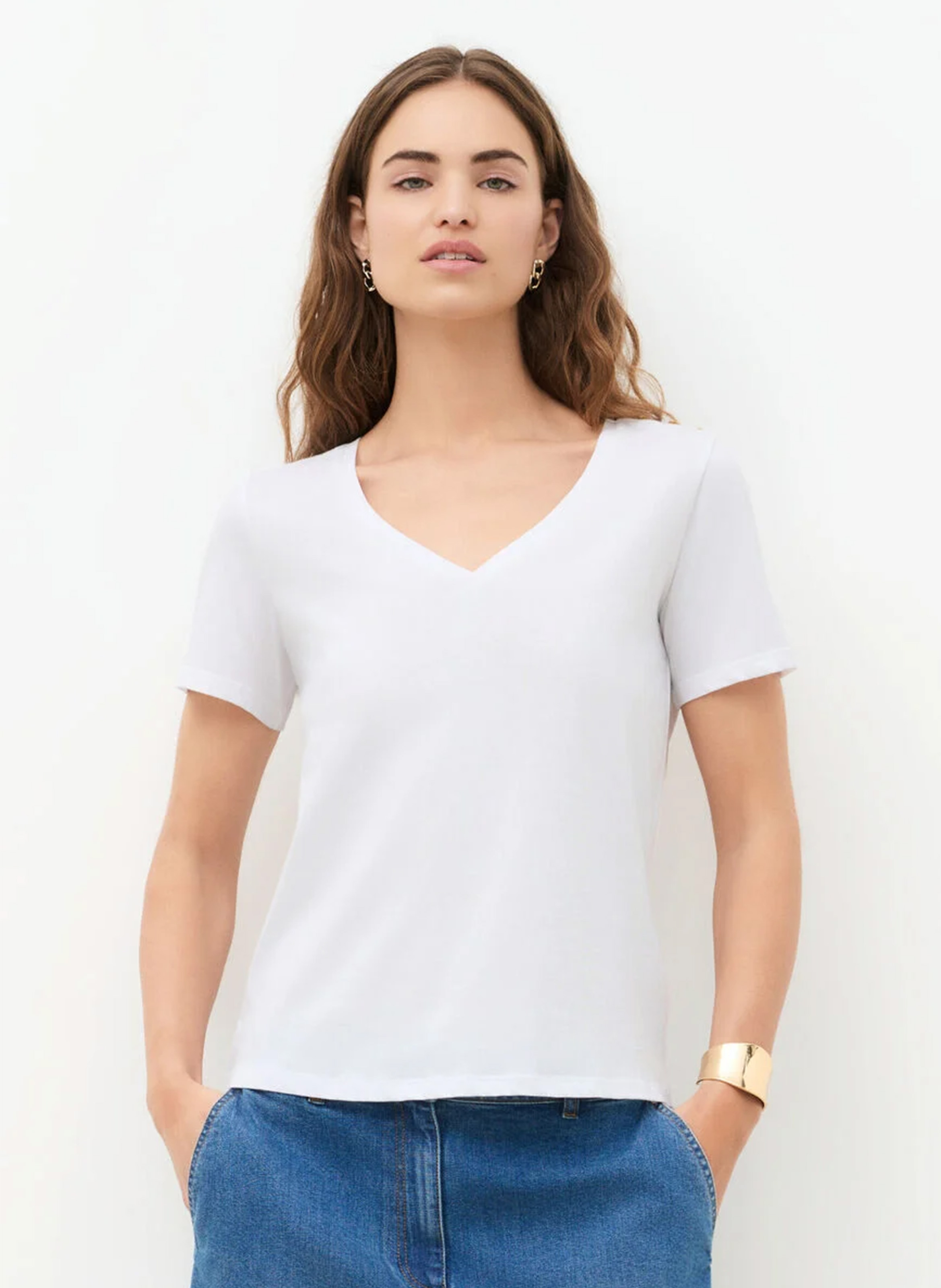 V-neck cotton T-shirt CAROLL White