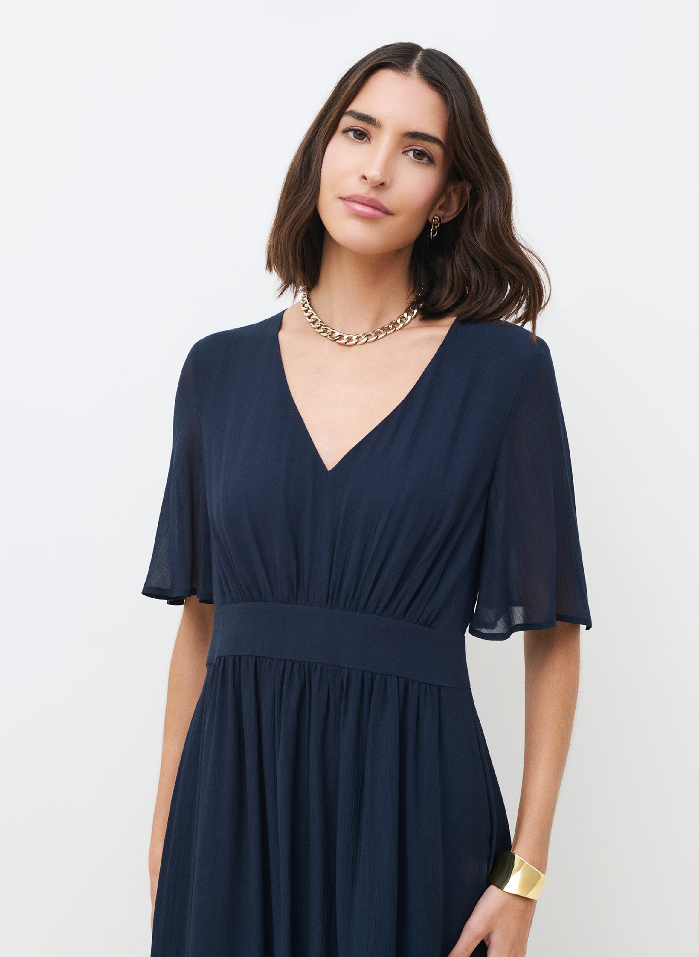 Robe longue col V CAROLL Bleu
