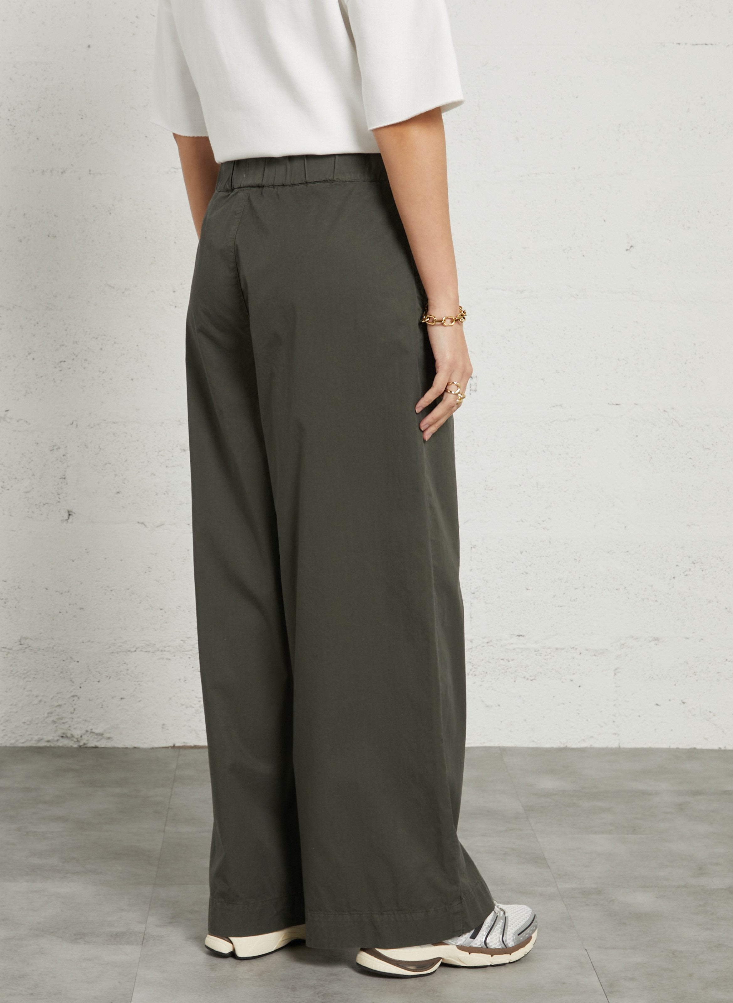 Pantalón ancho de mezcla algodón y talle alto LAB DIP Caqui