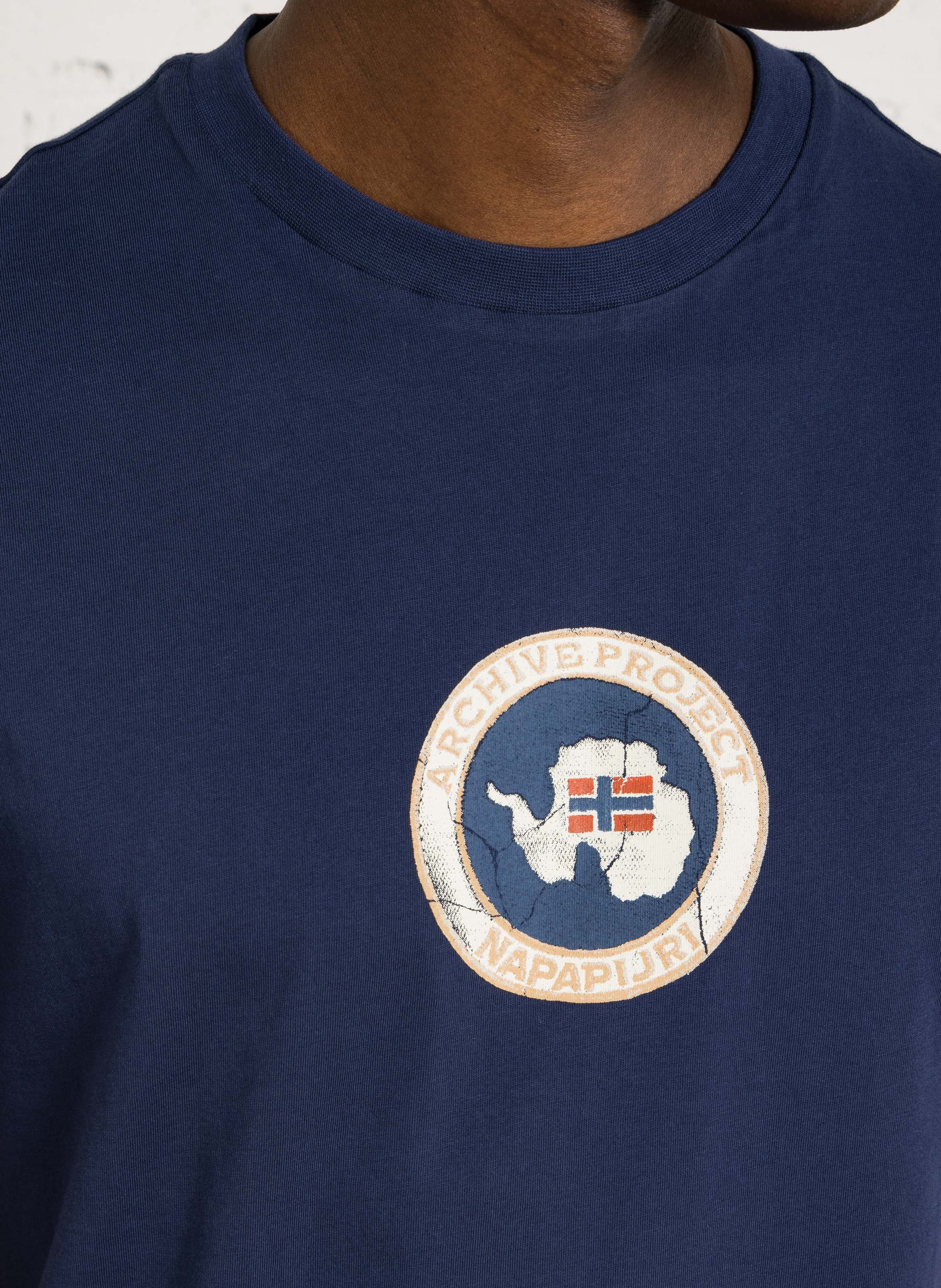 Gerade geschnittenes Rundhals-T-Shirt aus Baumwolle mit Siebdruck NAPAPIJRI Blau