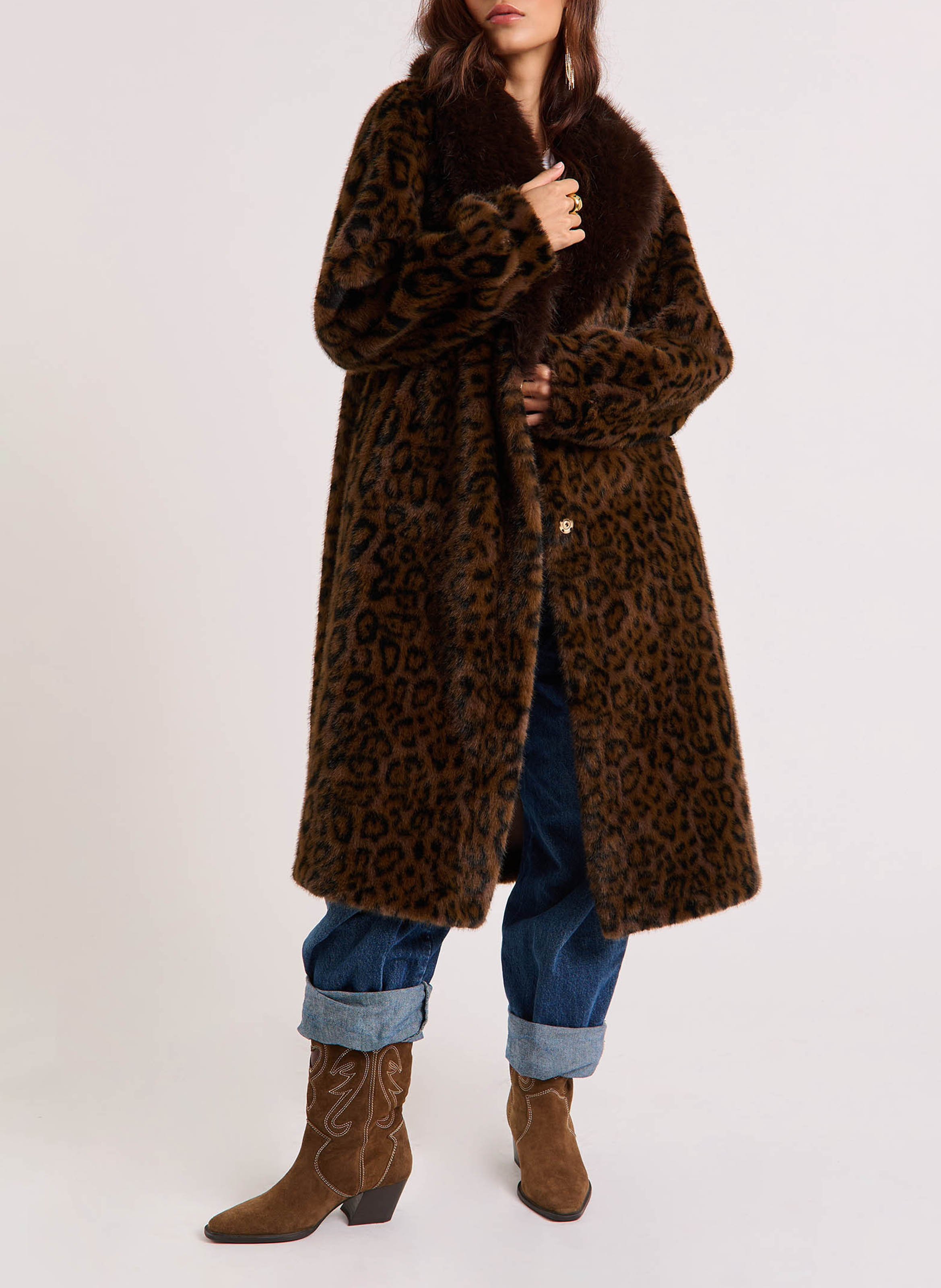 Manteau col V effet fourrure WILD Beige