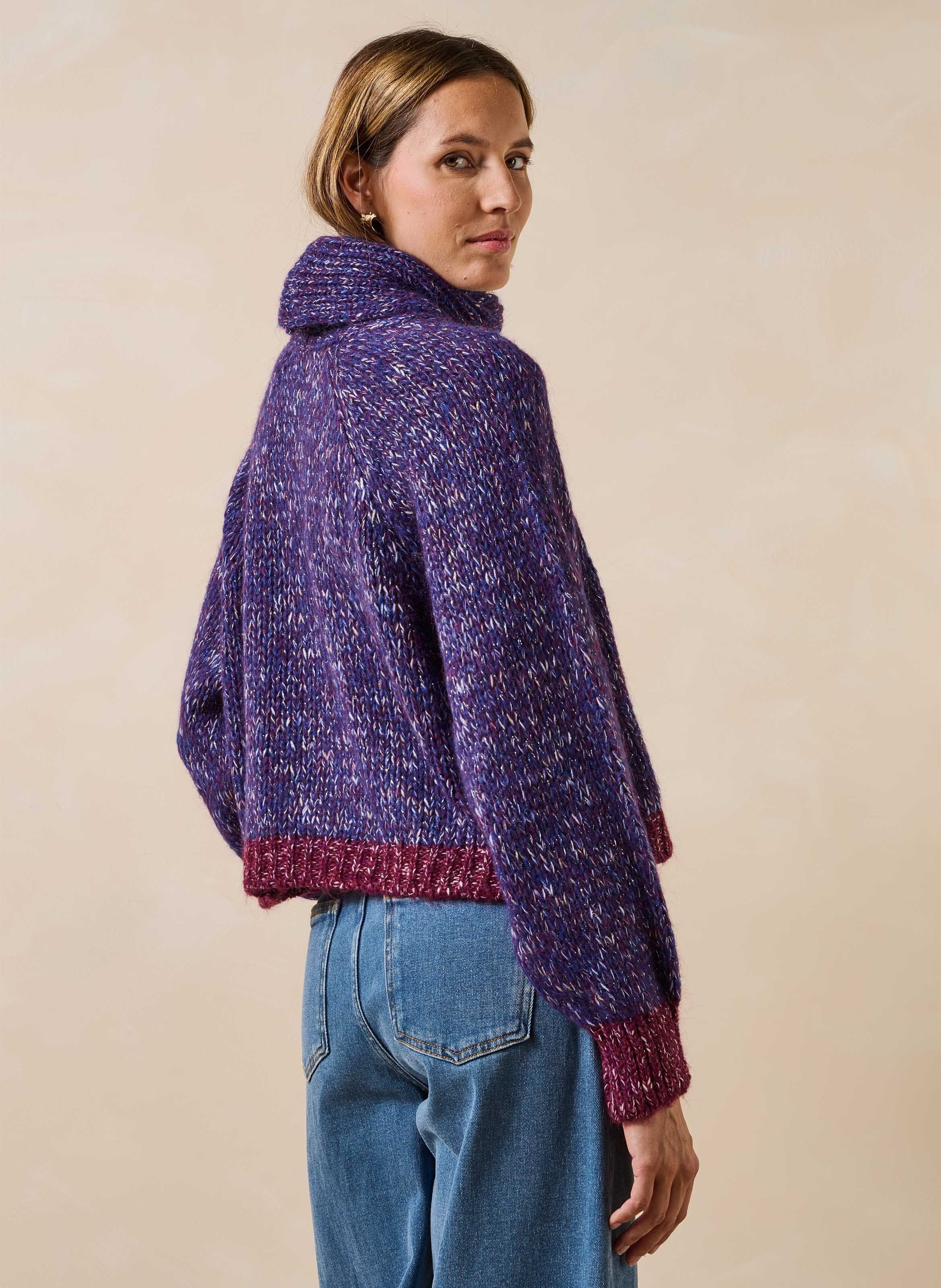 Pull oversize col montant en maille LA FEE MARABOUTEE Violet