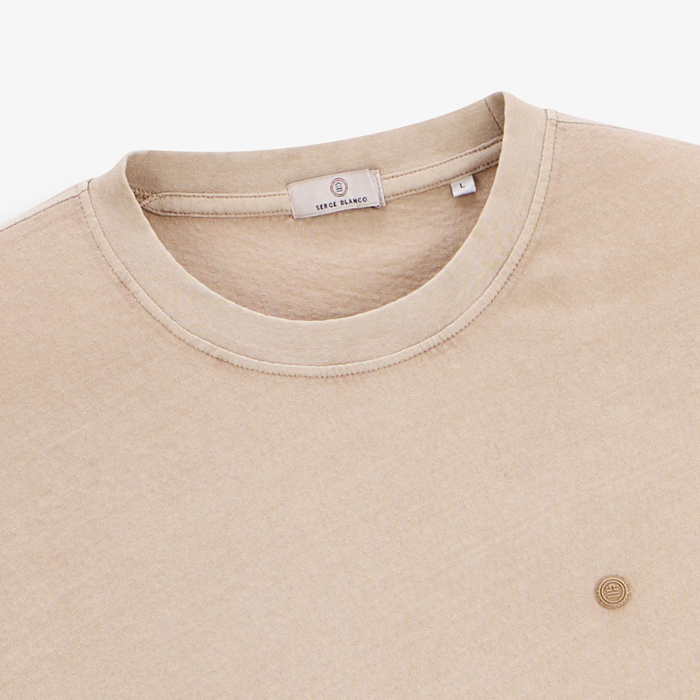 Short-sleeved t-shirt in beige travertine blended linen SERGE BLANCO Beige