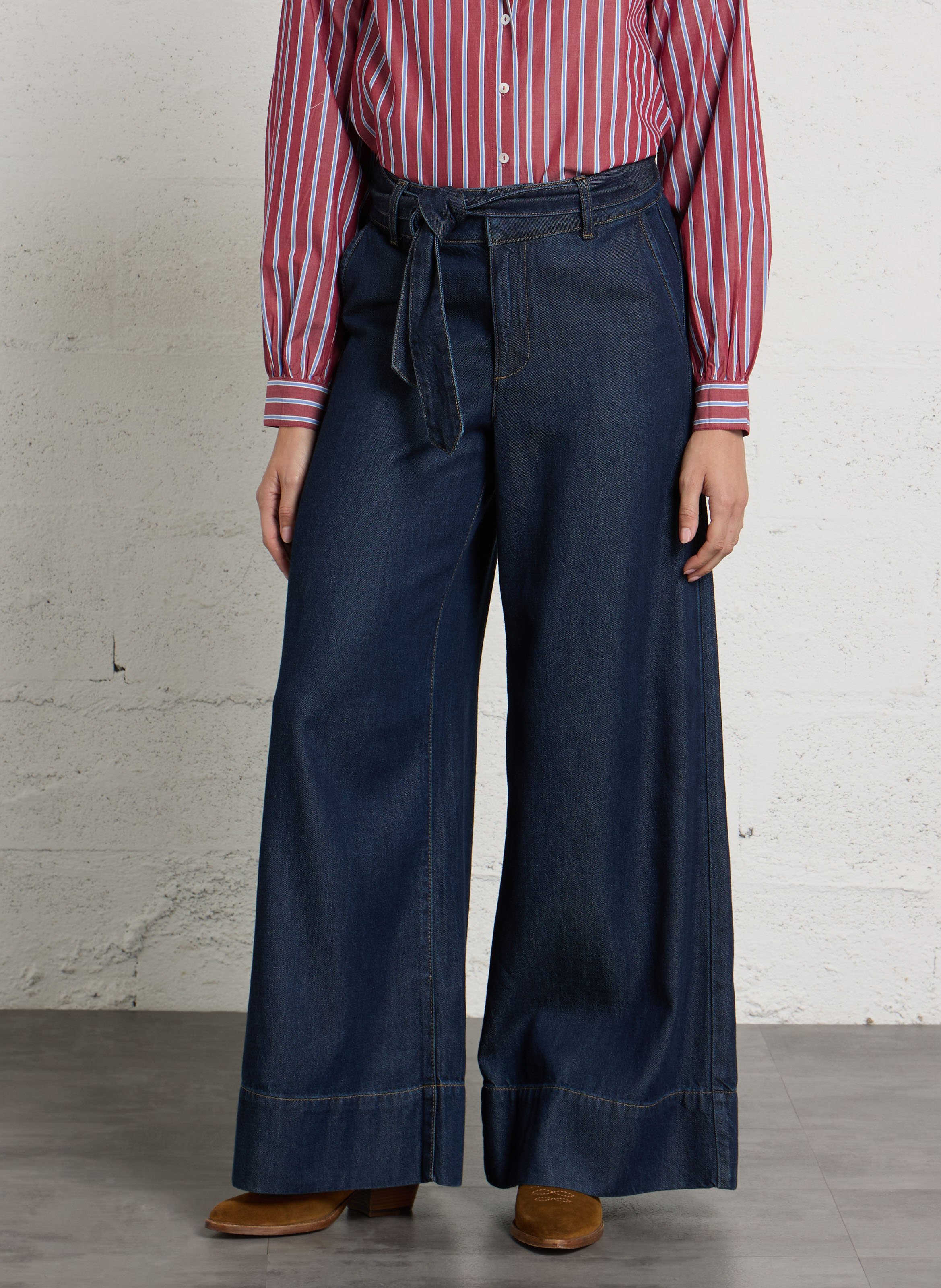 Pantalon denim large ceinturé MAISON 123 Bleu