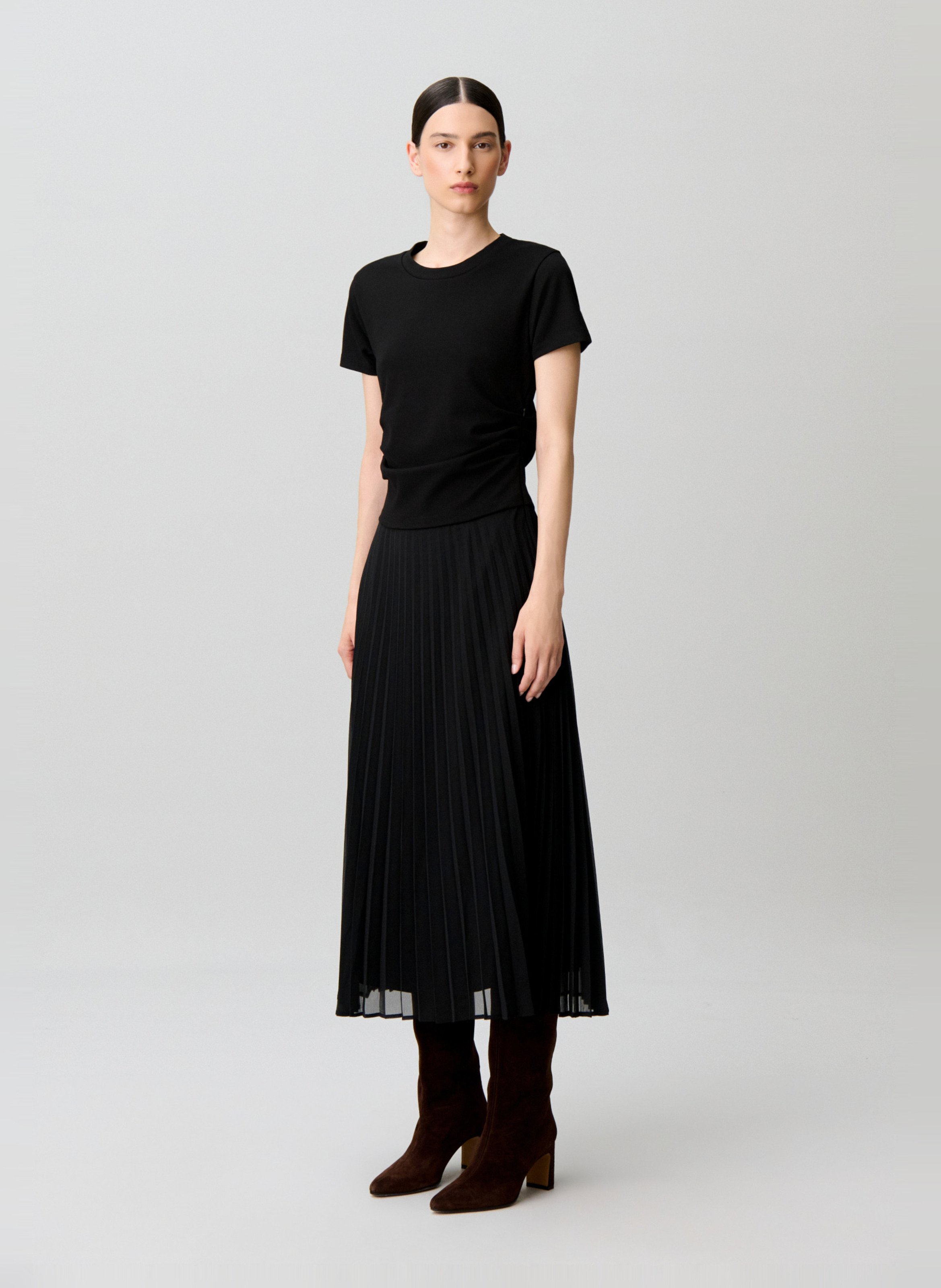 Robe longue col rond plissée CLAUDIE PIERLOT Noir