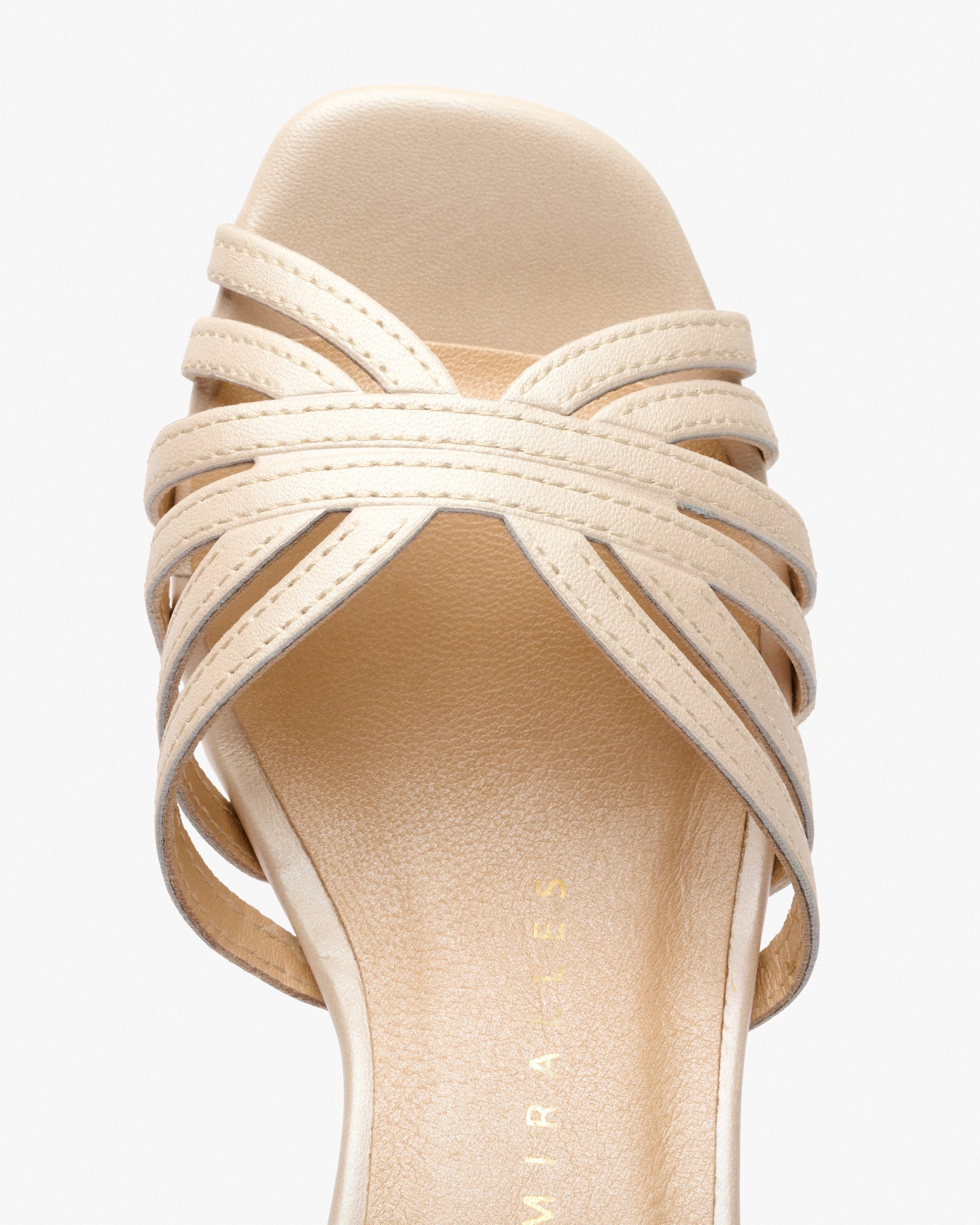 Vanilla-colored metallic leather high-heel sandals. PEDRO MIRALLES White