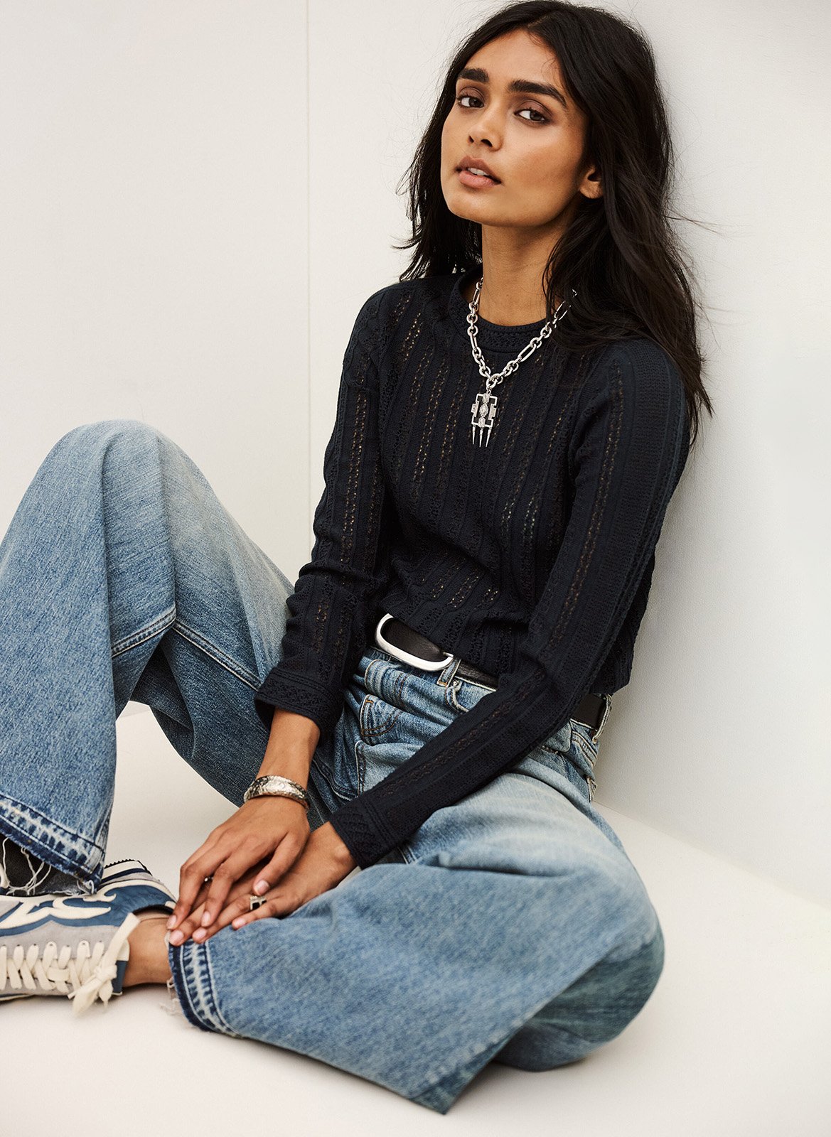 Pull droit col rond en laine mélangée BA&SH Bleu