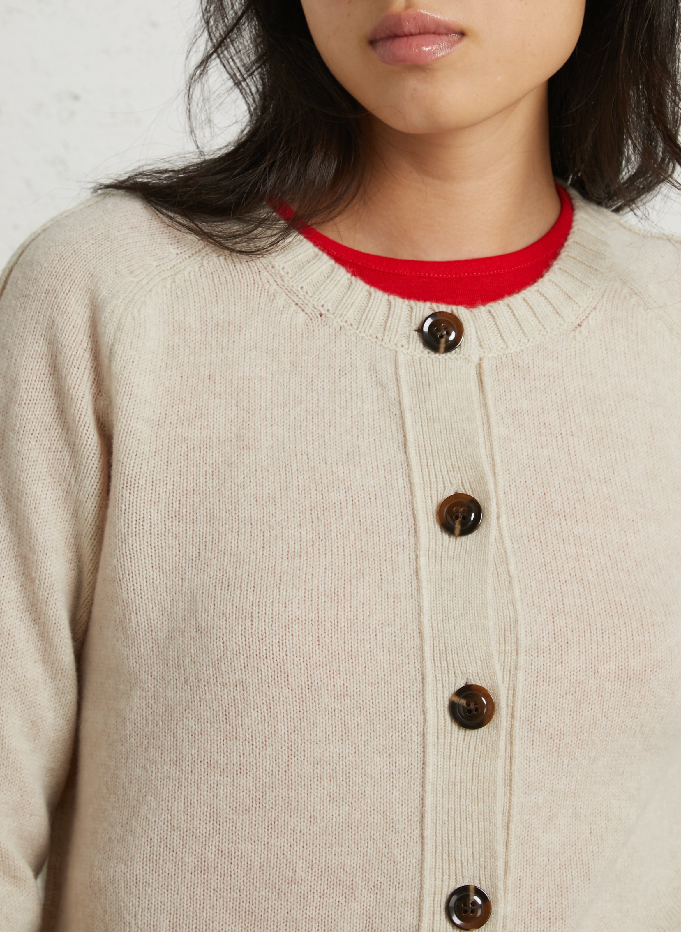 Cardigan col rond droit en laine SOEUR Beige