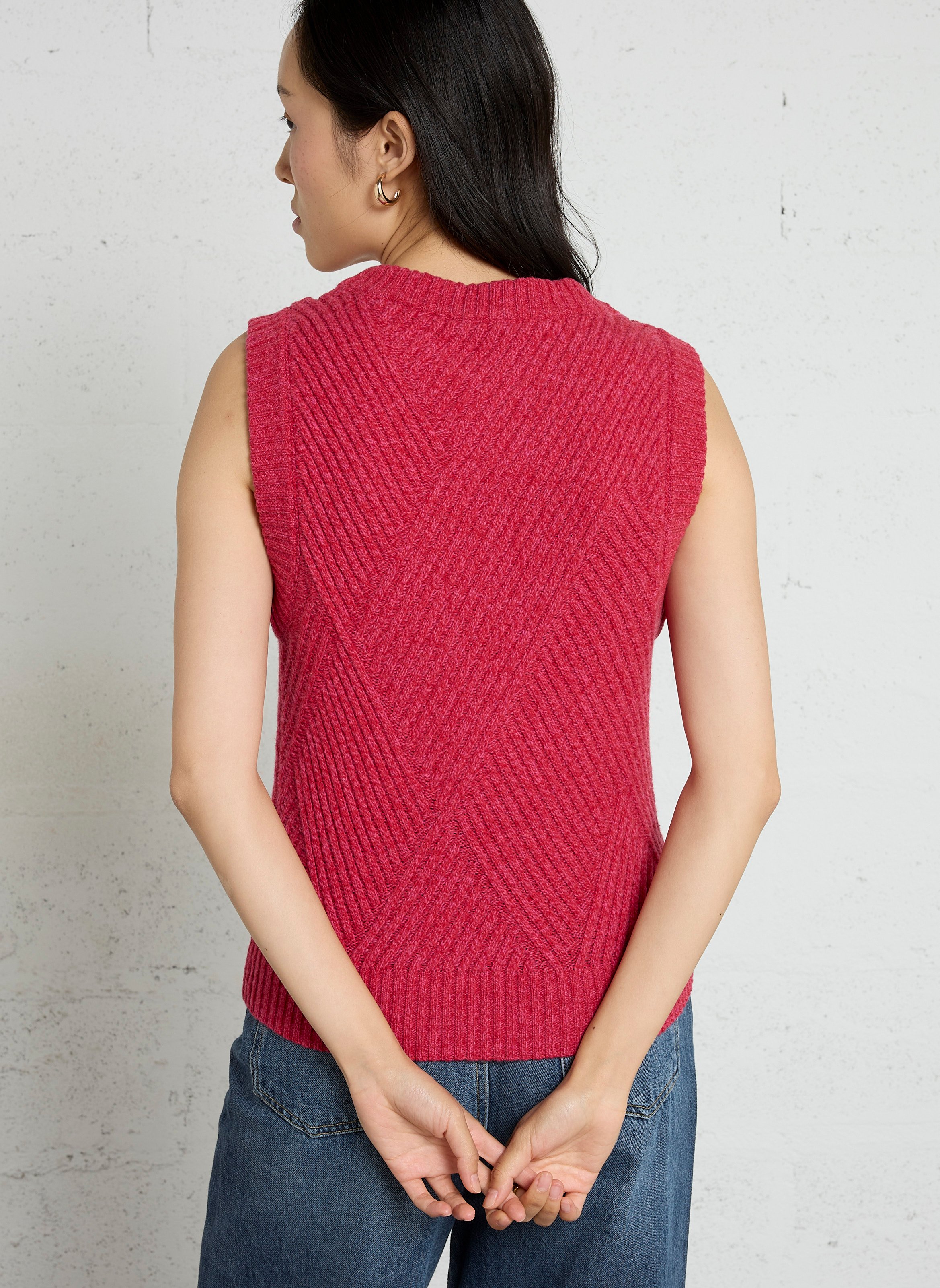 Gerade geschnittenes ärmelloses Kleid mit Rundhalsausschnitt aus Wolle THINKING MU Rot
