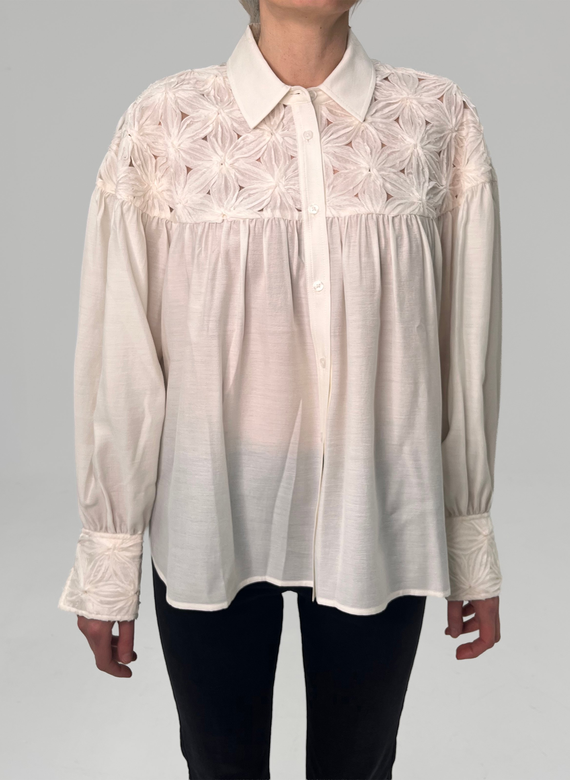 Chemise fluide avec détail fleurs IKKS Blanc