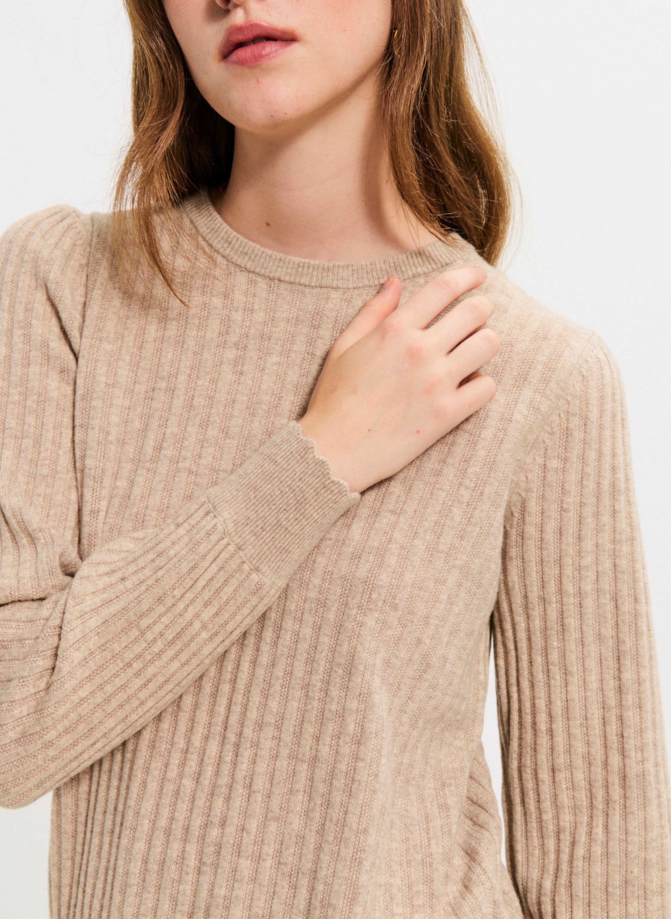 Pull col rond en laine PABLO Beige