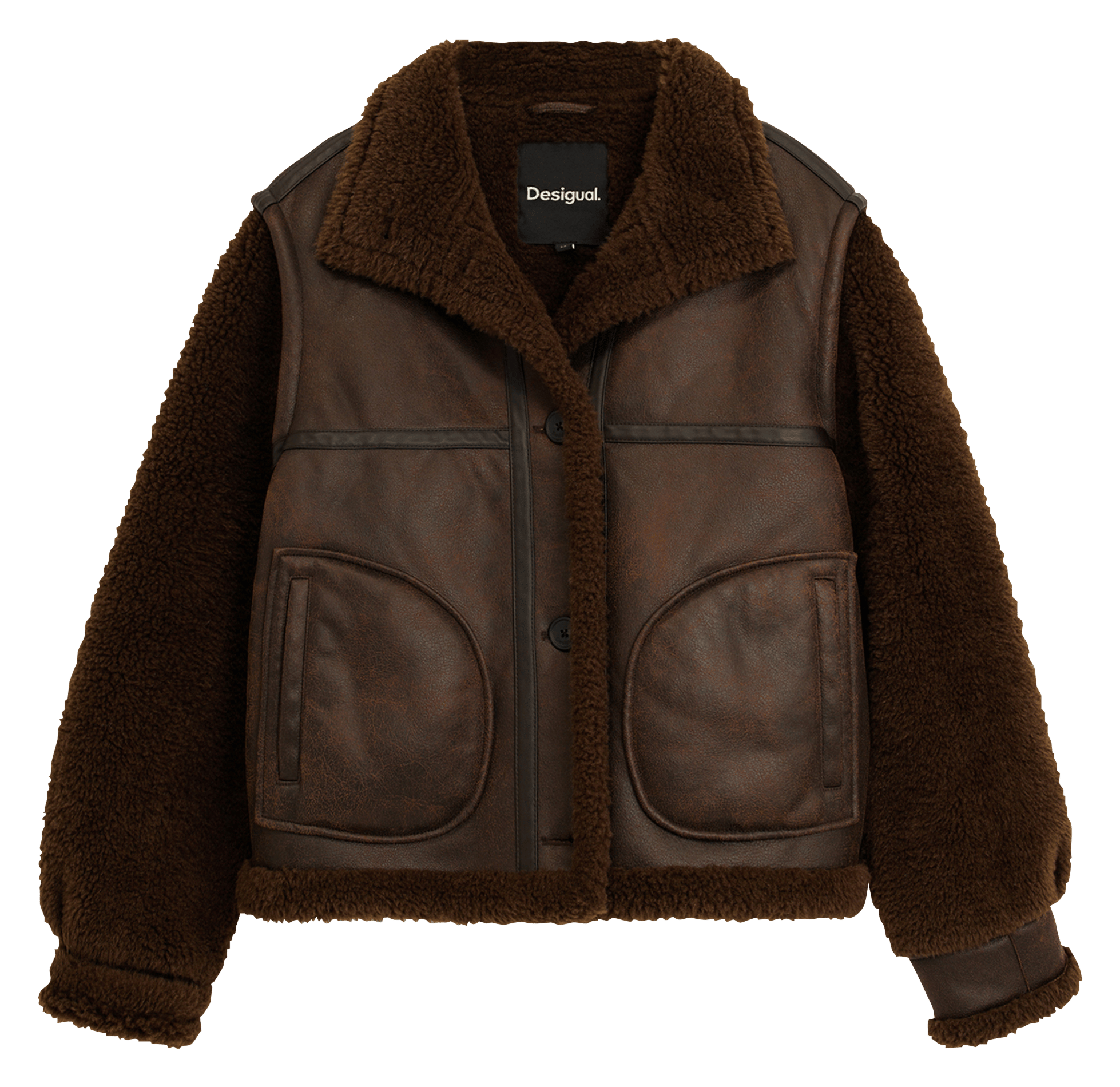 Oversized solid color button-up coat DESIGUAL Brown