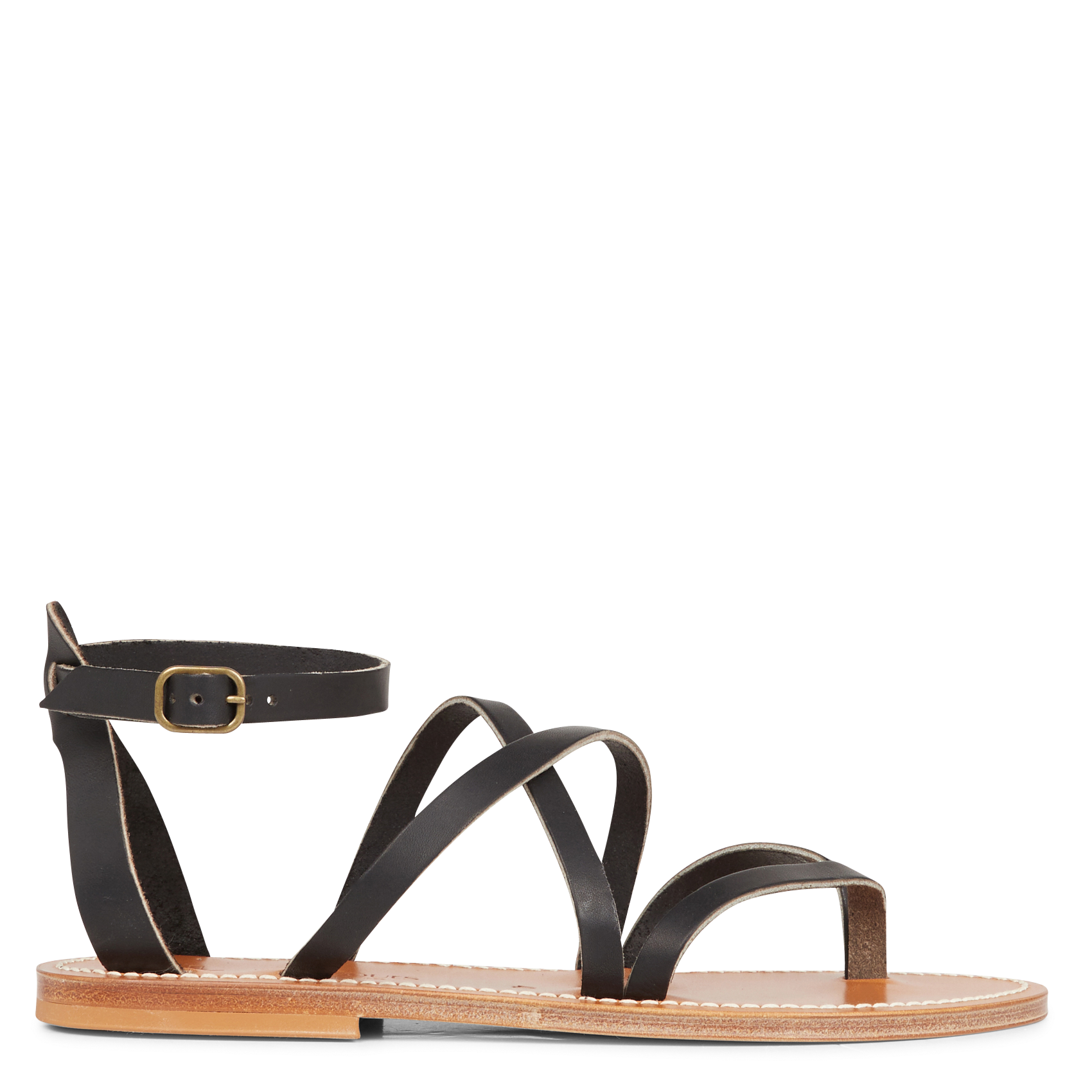 Flat leather sandals K JACQUES Black