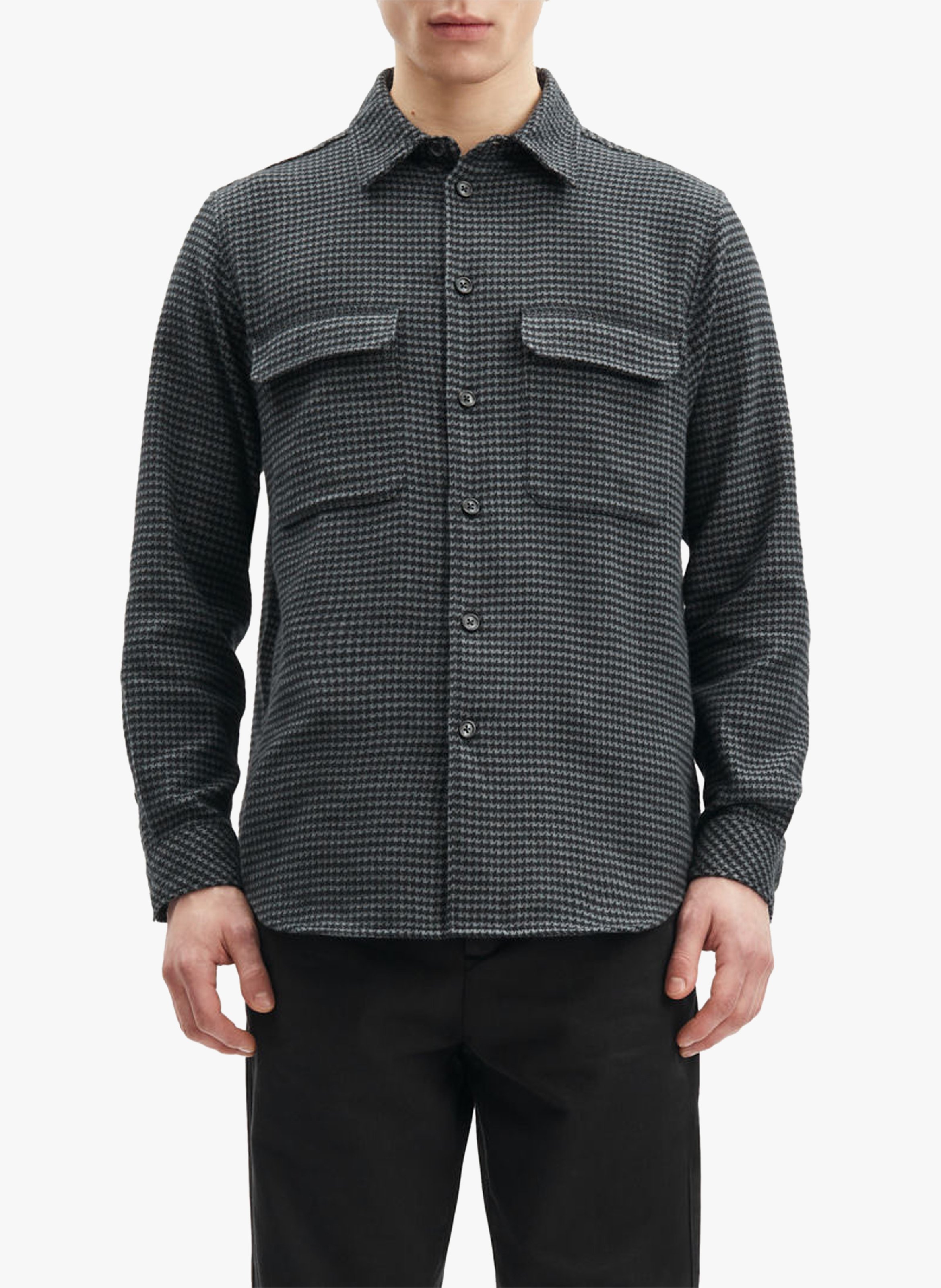 Printed cotton jacquard overshirt SAMSOE SAMSOE Grey