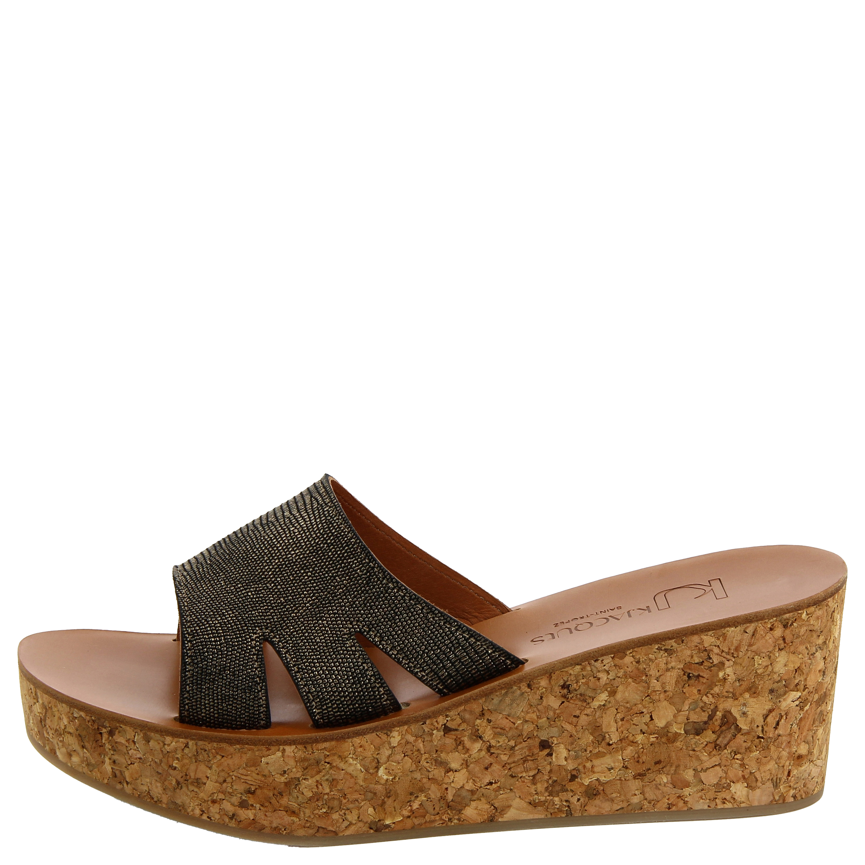 Textured leather open wedge sandals K JACQUES Black