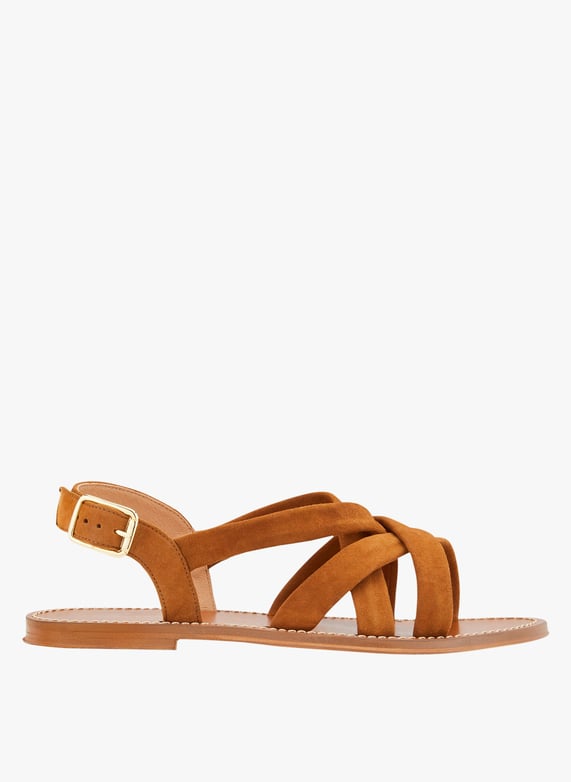 Sandales plates cuir camel shop