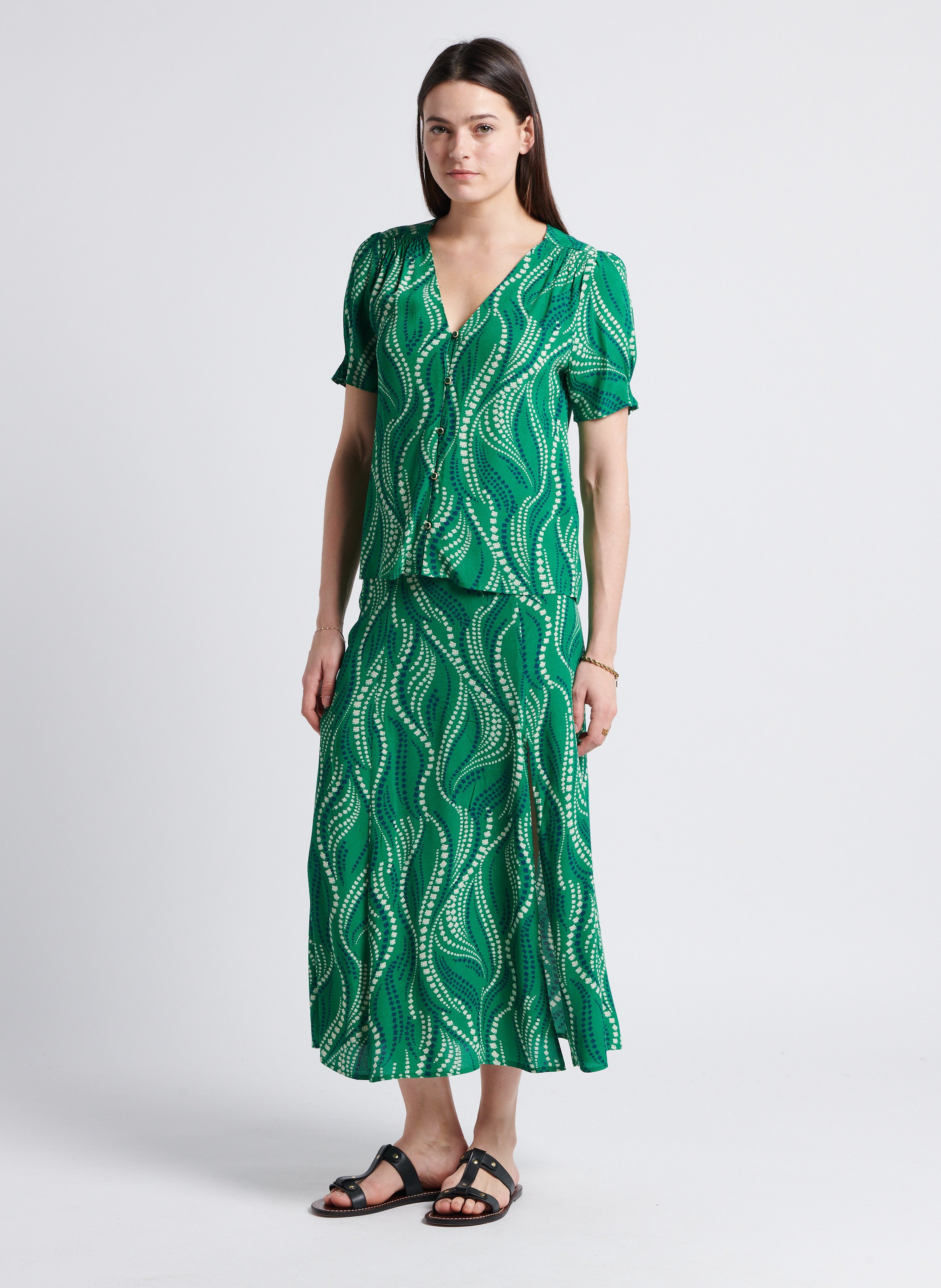 Top recto estampado Verde