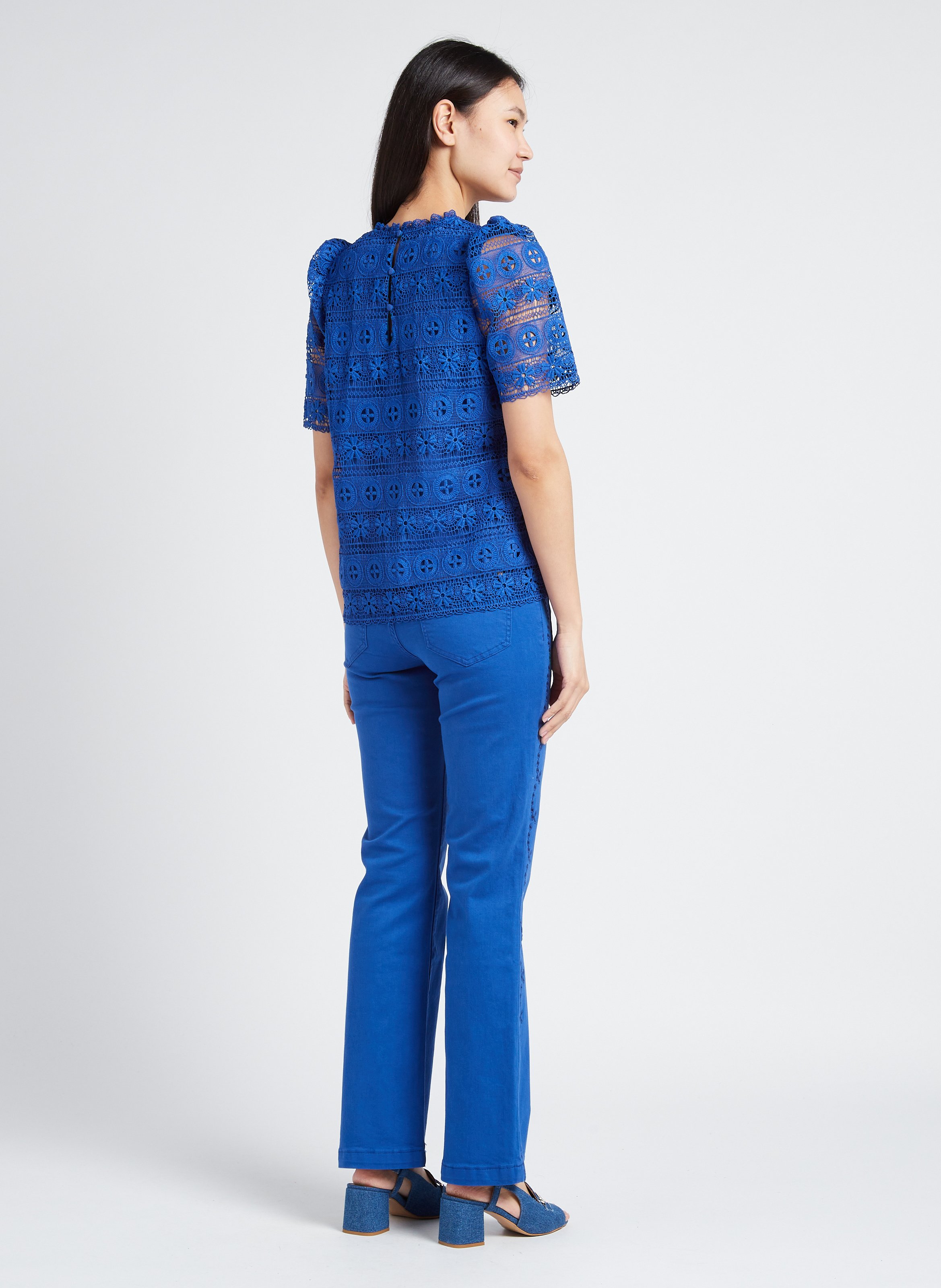 Round-neck guipure lace top LA PETITE ETOILE Blue