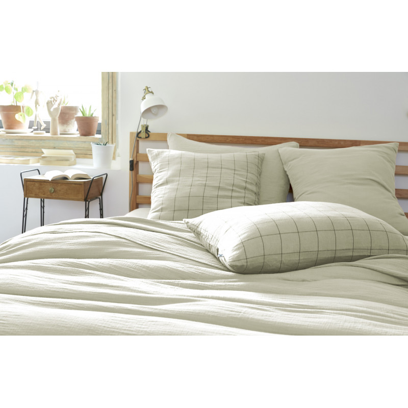 Cotton percale pillow case L'EFFET PAPILLON Green