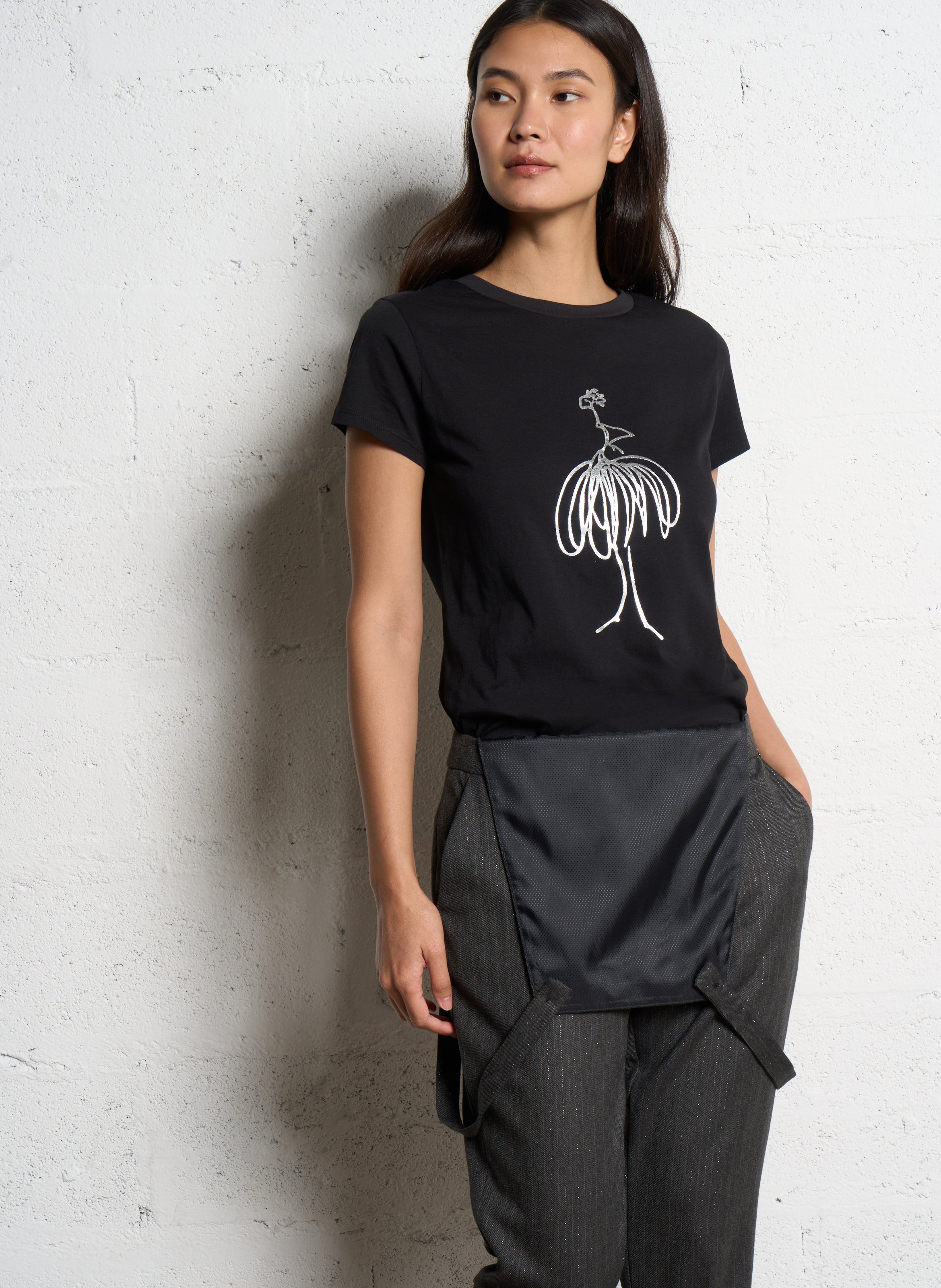 Tee-shirt col rond en coton ONE STEP Noir